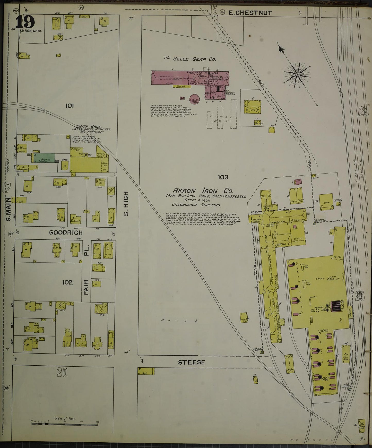 Sanborn Fire Insurance Map from Akron, Summit County, Ohio (1892), Sheet #0019 - Historic Sanborn Fire Insurance Map Print, vintage old map wall art, antique decor, genealogy gift, Ohio Ohio map