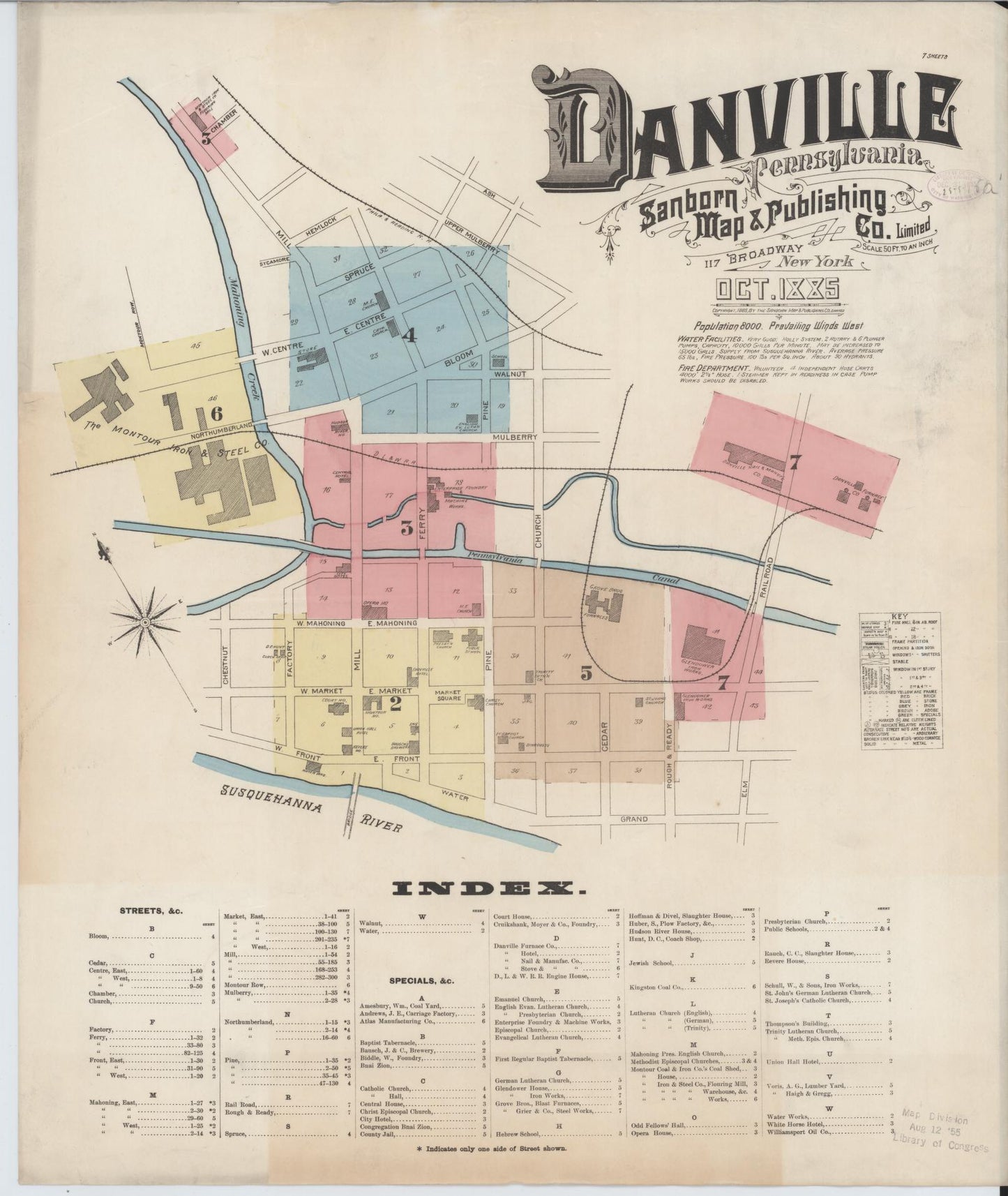 Sanborn Fire Insurance Map from Danville, Montour County, Pennsylvania (1885), Sheet #0001 - Historic Sanborn Fire Insurance Map Print, vintage old map wall art, antique decor, genealogy gift, Pennsylvania Pennsylvania map