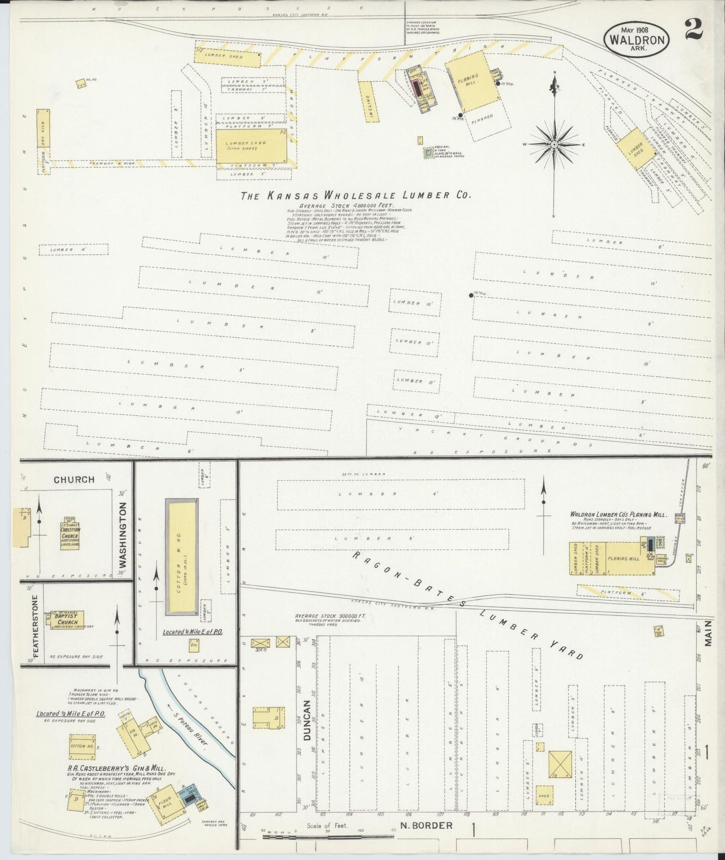 Sanborn Fire Insurance Map from Waldron, Scott County, Arkansas (1908), Sheet #0002 - Complete Map Set gallery image, historic Sanborn map, vintage wall art, Arkansas Arkansas