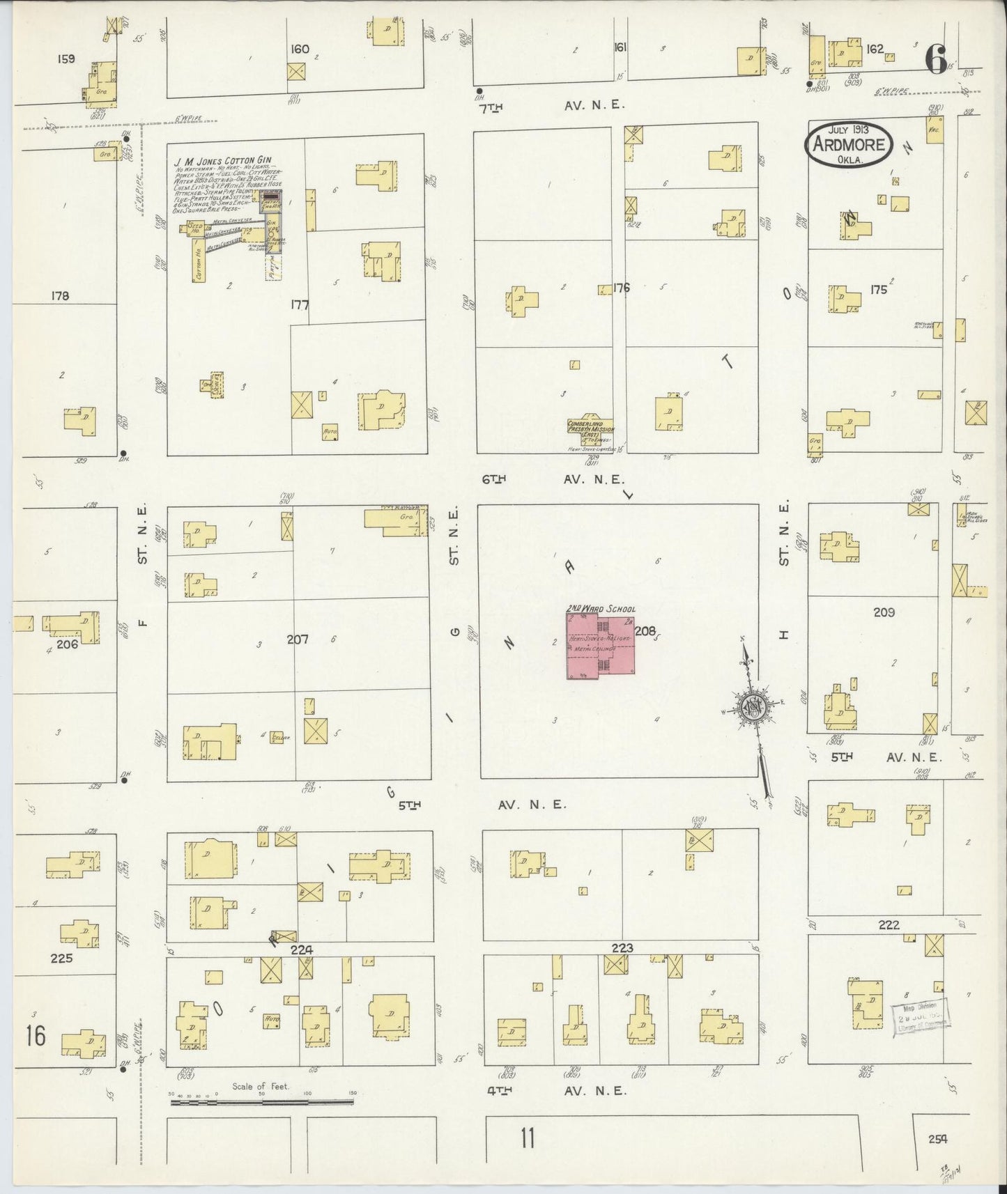 Sanborn Fire Insurance Map from Ardmore, Carter County, Oklahoma (1913), Sheet #0006 - Historic Sanborn Fire Insurance Map Print, vintage old map wall art, antique decor, genealogy gift, Oklahoma Oklahoma map