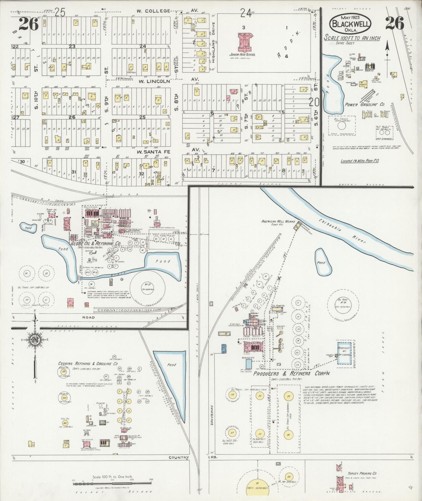 Sanborn Fire Insurance Map from Blackwell, Kay County, Oklahoma (1925), Sheet #0026 - Historic Sanborn Fire Insurance Map Print, vintage old map wall art, antique decor, genealogy gift, Oklahoma Oklahoma map