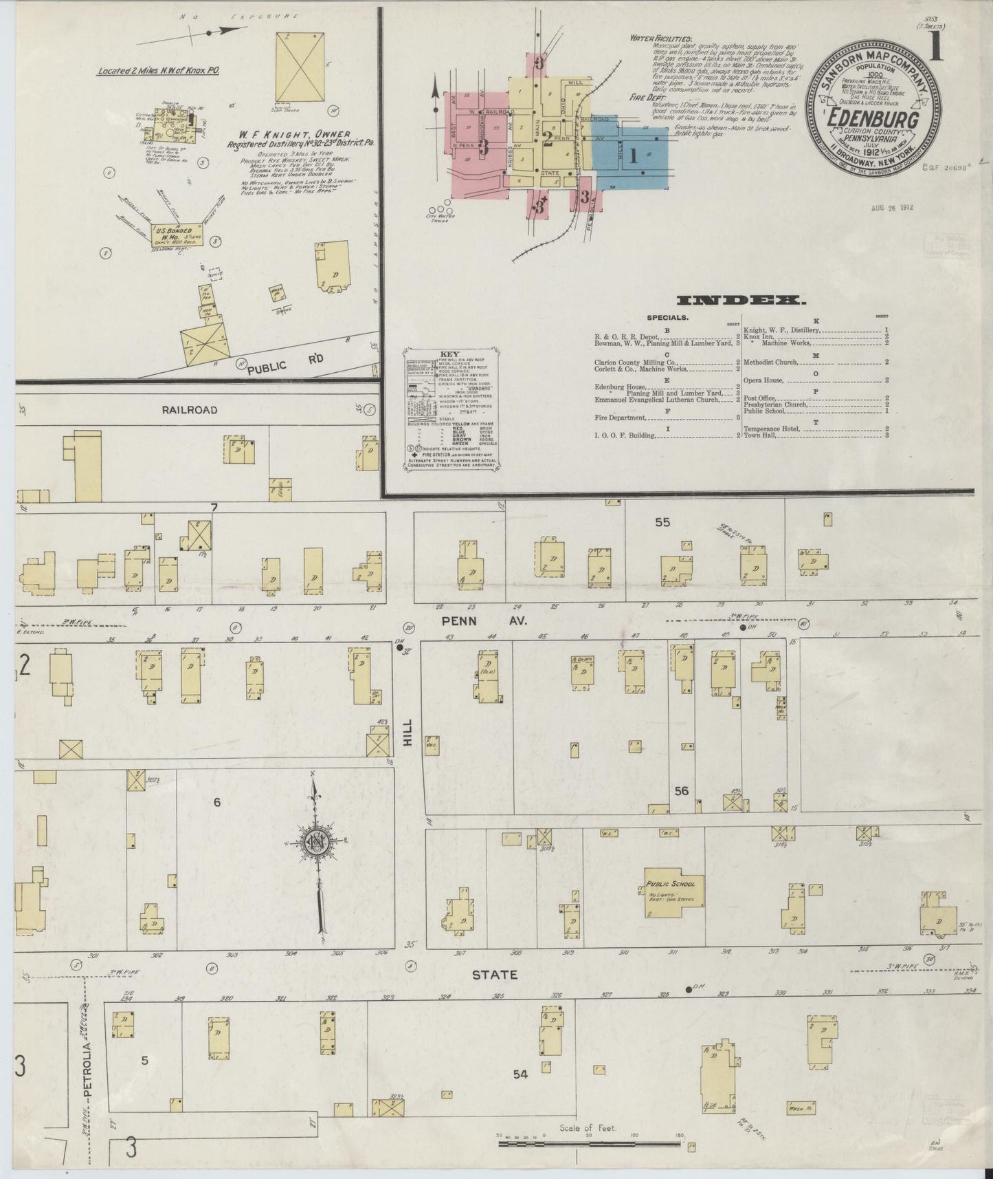Sanborn Fire Insurance Map from Edenburg, Clarion County, Pennsylvania (1912), Sheet #0001 - Historic Sanborn Fire Insurance Map Print, vintage old map wall art, antique decor, genealogy gift, Pennsylvania Pennsylvania map