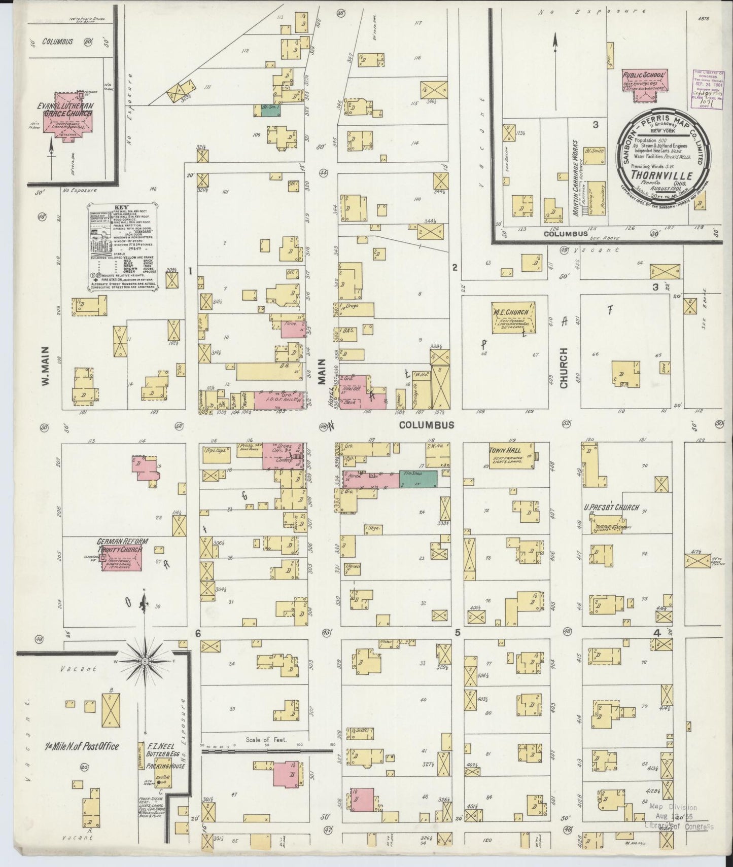 Sanborn Fire Insurance Map from Thornville, Perry County, Ohio (1901), Sheet #0001 - Historic Sanborn Fire Insurance Map Print, vintage old map wall art, antique decor, genealogy gift, Ohio Ohio map