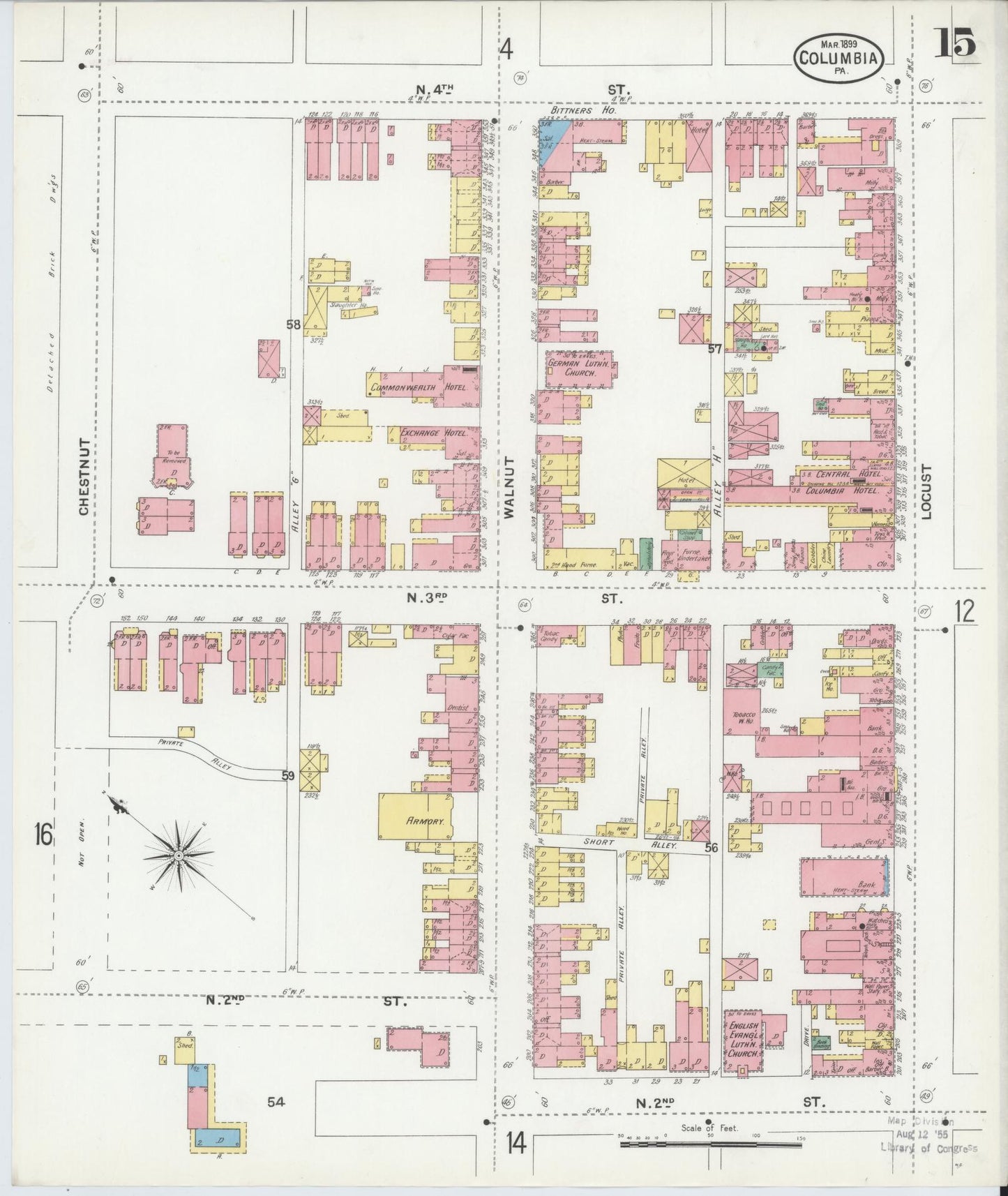 Sanborn Fire Insurance Map from Columbia, Lancaster County, Pennsylvania (1899), Sheet #0015 - Historic Sanborn Fire Insurance Map Print, vintage old map wall art, antique decor, genealogy gift, Pennsylvania Pennsylvania map
