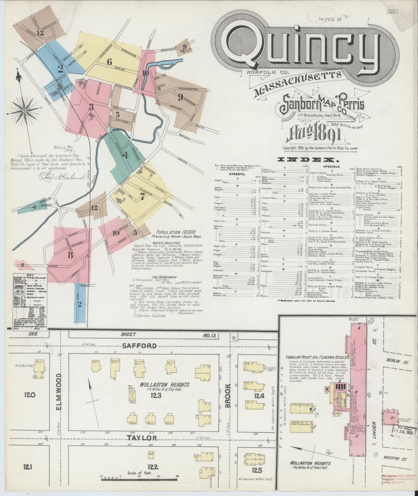 Sanborn Fire Insurance Map from Quincy, Norfolk County, Massachusetts. (1891) – Historic Sanborn Fire Insurance Map Print