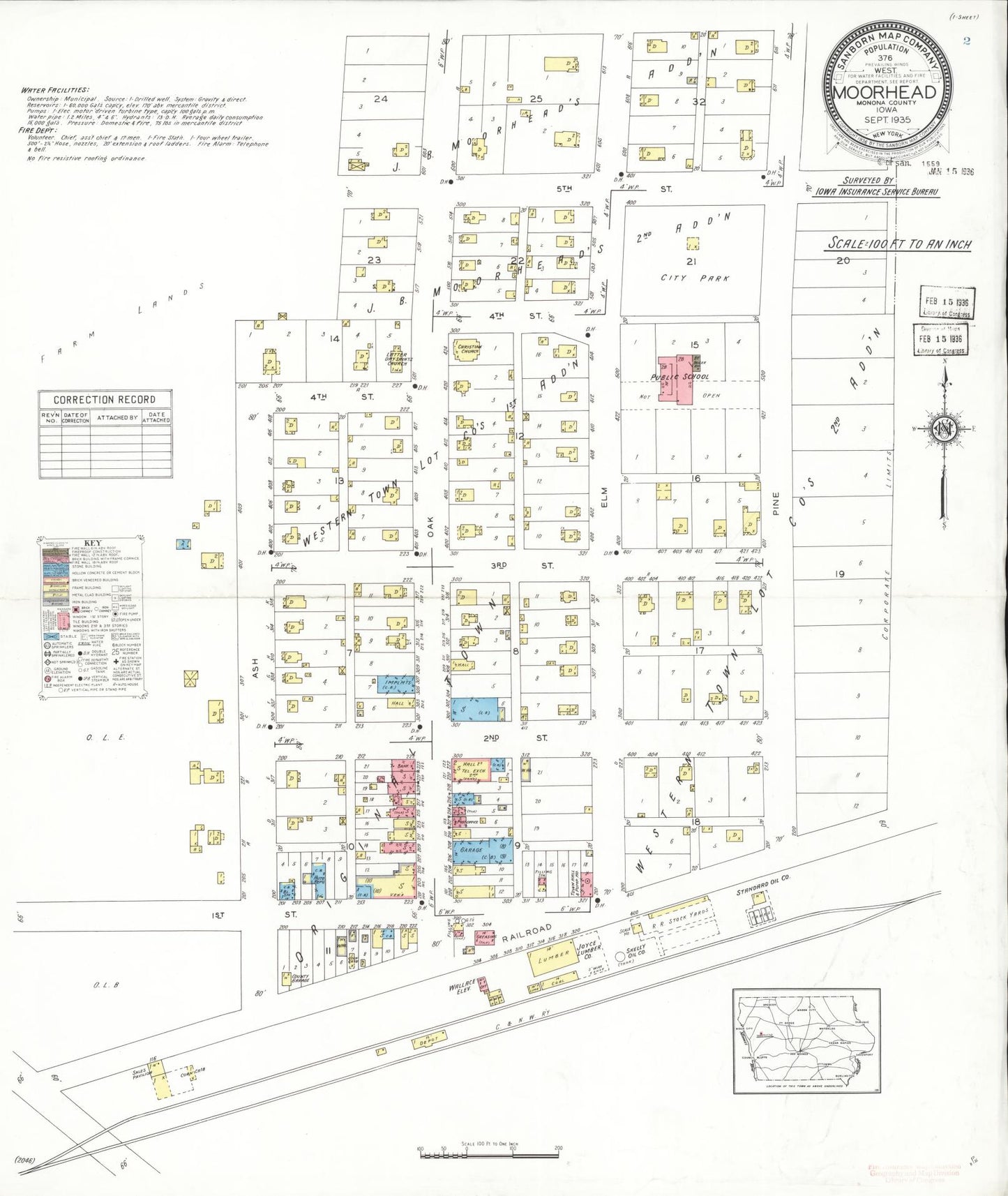 Sanborn Fire Insurance Map from Moorhead, Monona County, Iowa. (1935) – Map View
