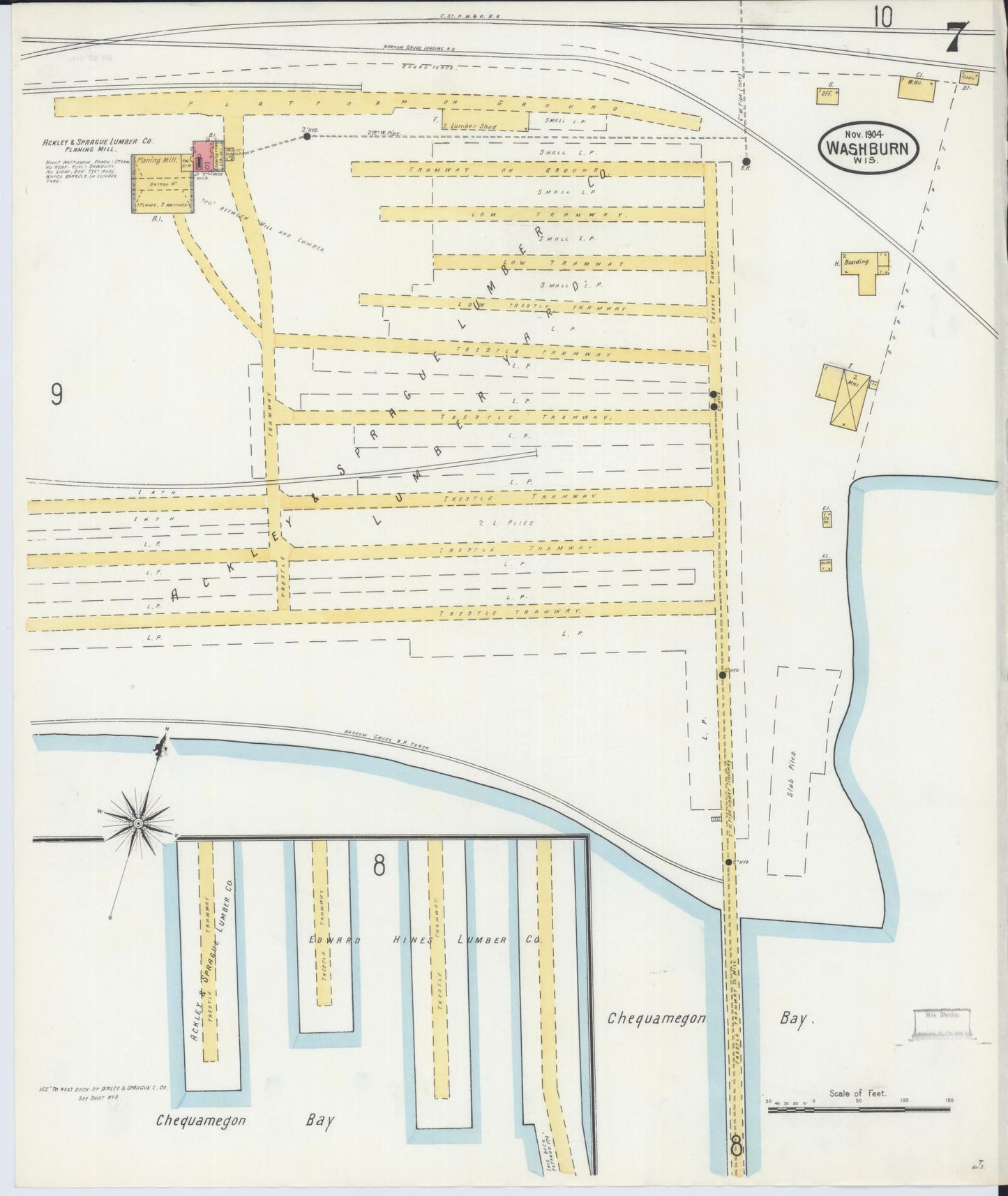 Sanborn Fire Insurance Map from Washburn, Bayfield County, Wisconsin (1904), Sheet #0007 - Historic Sanborn Fire Insurance Map Print, vintage old map wall art, antique decor, genealogy gift, Wisconsin Wisconsin map
