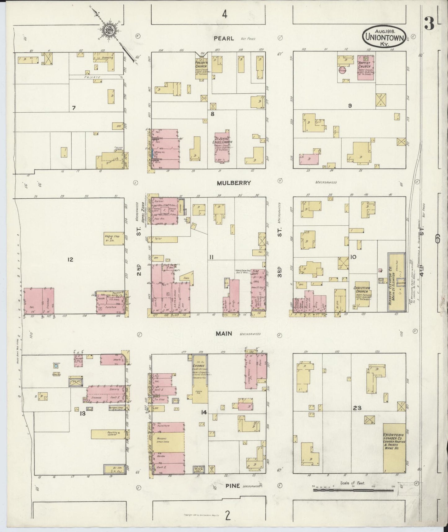 Sanborn Fire Insurance Map from Uniontown, Union County, Kentucky (1916), Sheet #0003 - Historic Sanborn Fire Insurance Map Print, vintage old map wall art, antique decor, genealogy gift, Kentucky Kentucky map