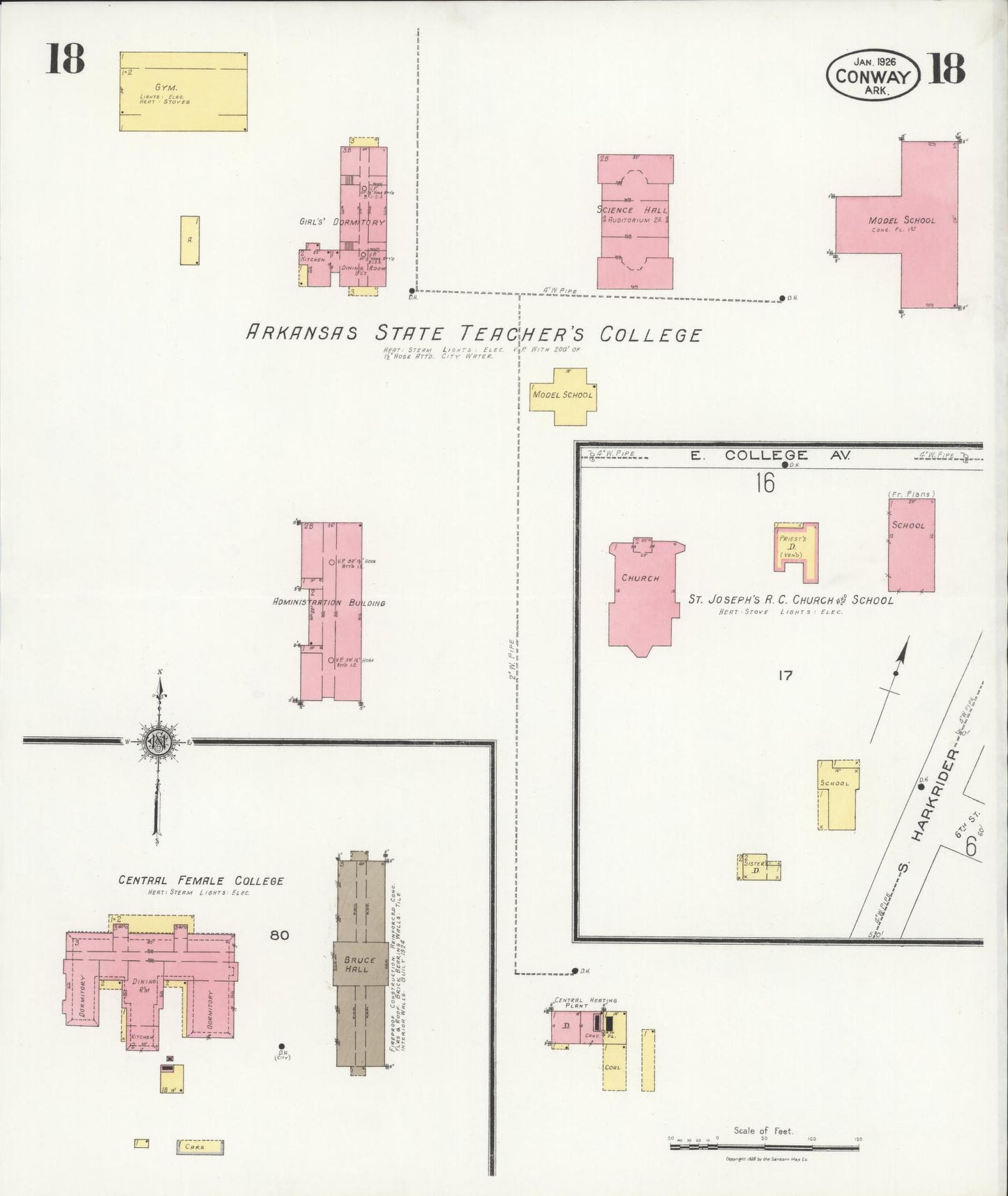 Sanborn Fire Insurance Map from Conway, Faulkner County, Arkansas (1926), Sheet #0018 - Historic Sanborn Fire Insurance Map Print, vintage old map wall art, antique decor, genealogy gift, Arkansas Arkansas map