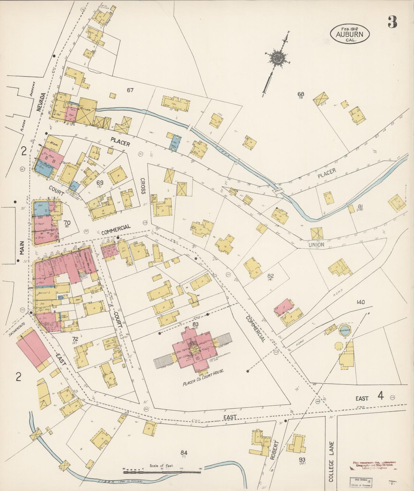 Sanborn Fire Insurance Map from Auburn, Placer County, California (1912), Sheet #0003 - Historic Sanborn Fire Insurance Map Print, vintage old map wall art, antique decor, genealogy gift, California California map