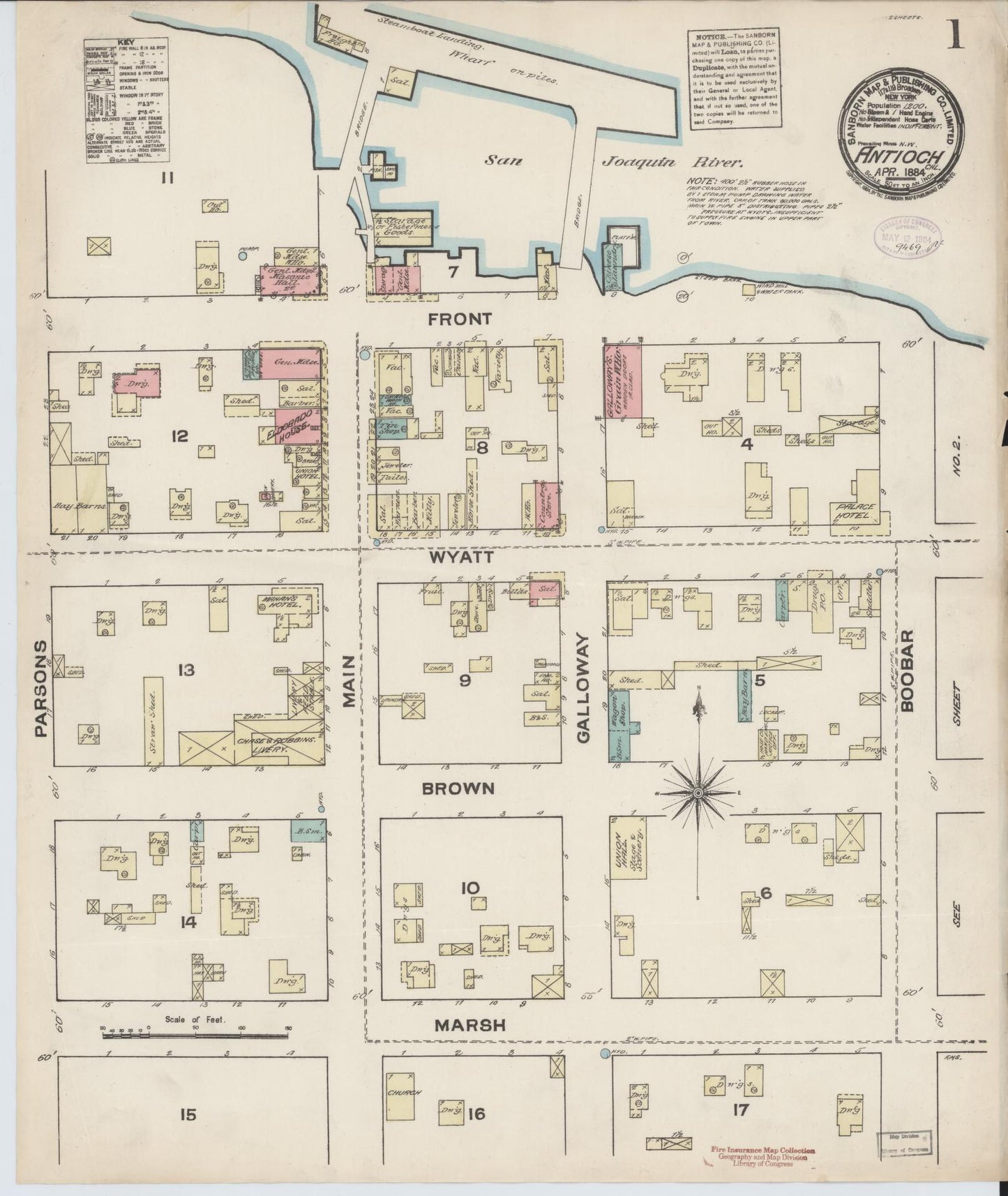 Sanborn Fire Insurance Map from Antioch, Contra Costa County, California (1884), Sheet #0001 - Historic Sanborn Fire Insurance Map Print, vintage old map wall art, antique decor, genealogy gift, California California map