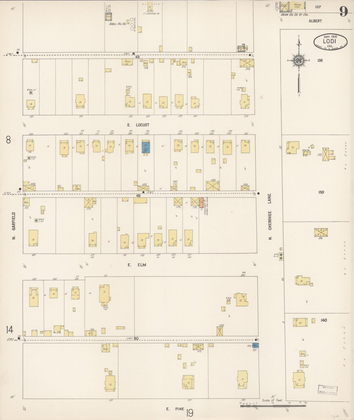 Sanborn Fire Insurance Map from Lodi, San Joaquin County, California (1916), Sheet #0009 - Historic Sanborn Fire Insurance Map Print, vintage old map wall art, antique decor, genealogy gift, California California map