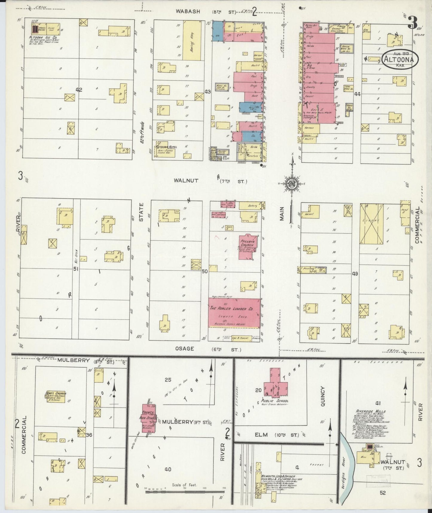 Sanborn Fire Insurance Map from Altoona, Wilson County, Kansas (1913), Sheet #0003 - Historic Sanborn Fire Insurance Map Print, vintage old map wall art, antique decor, genealogy gift, Kansas Kansas map