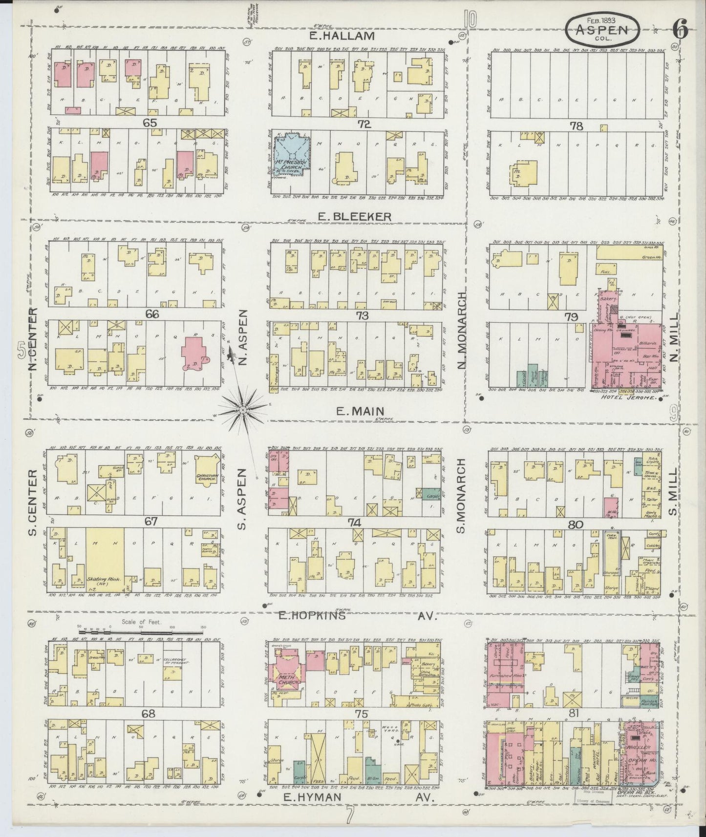 Sanborn Fire Insurance Map from Aspen, Pitkin County, Colorado (1893), Sheet #0006 - Historic Sanborn Fire Insurance Map Print, vintage old map wall art, antique decor, genealogy gift, Colorado Colorado map