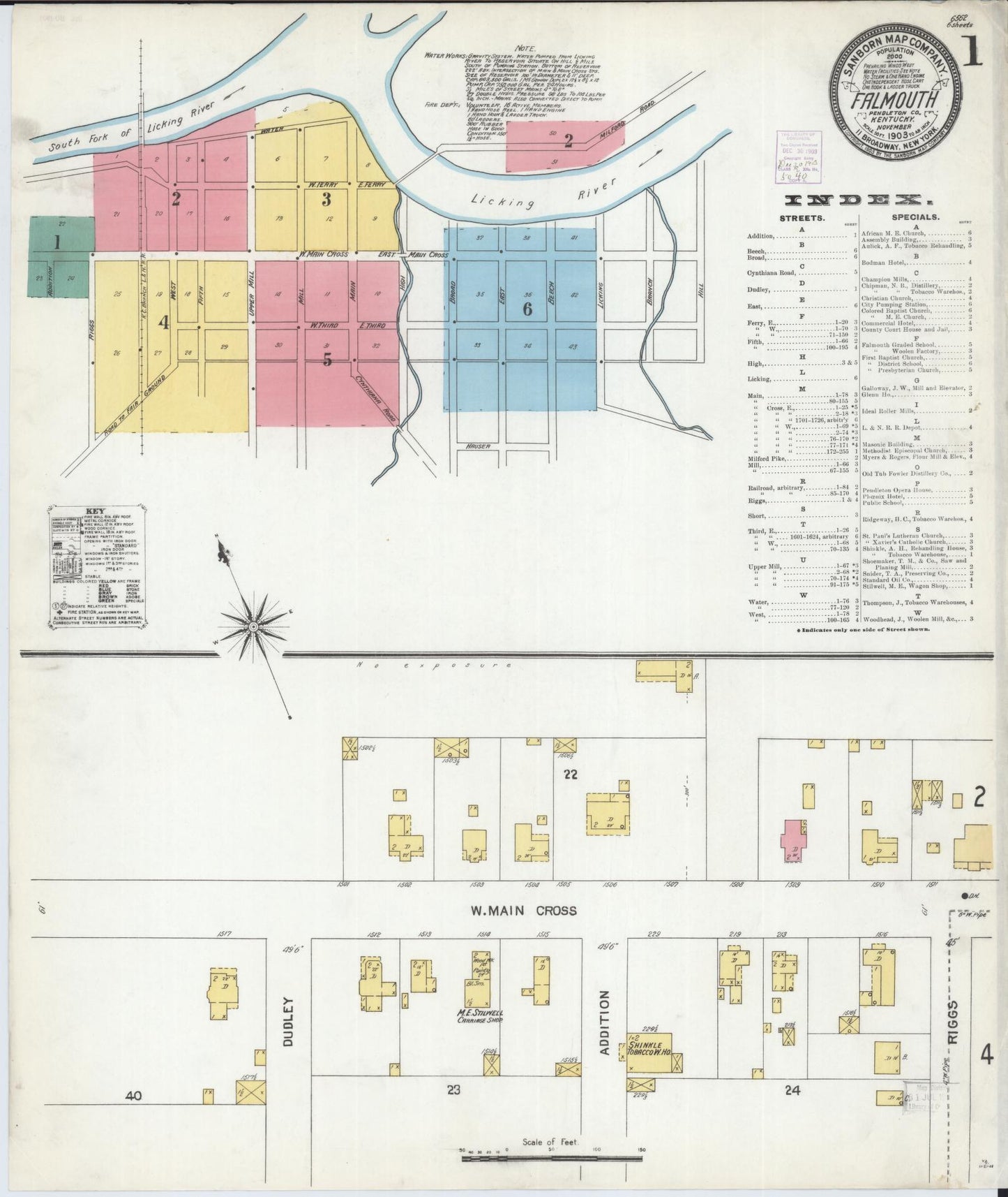 Sanborn Fire Insurance Map from Falmouth, Pendleton County, Kentucky (1903), Sheet #0001 - Historic Sanborn Fire Insurance Map Print, vintage old map wall art, antique decor, genealogy gift, Kentucky Kentucky map