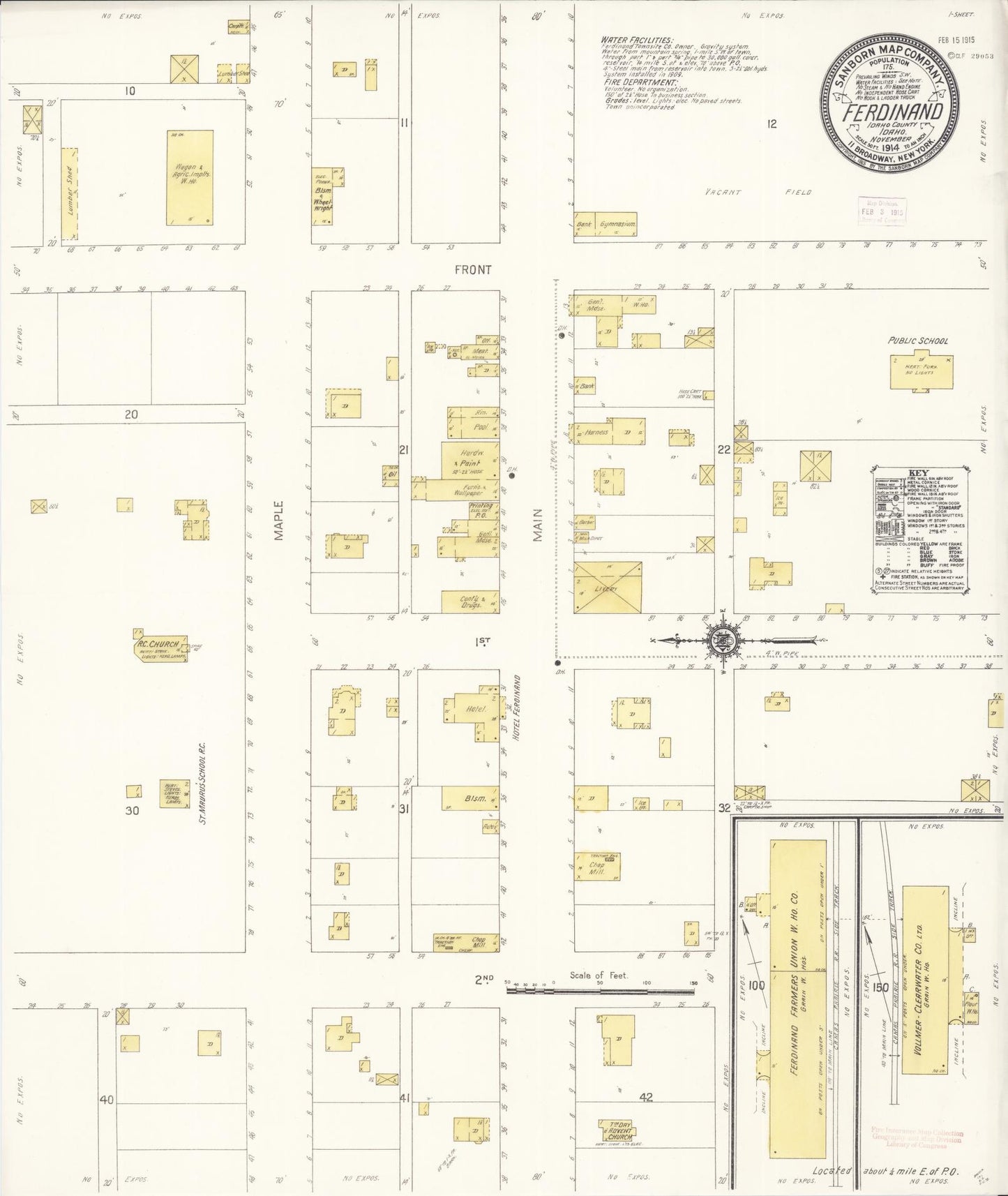 Sanborn Fire Insurance Map from Ferdinand, Idaho County, Idaho (1914), Sheet #0001 - Historic Sanborn Fire Insurance Map Print, vintage old map wall art, antique decor, genealogy gift, Ferdinand Idaho map