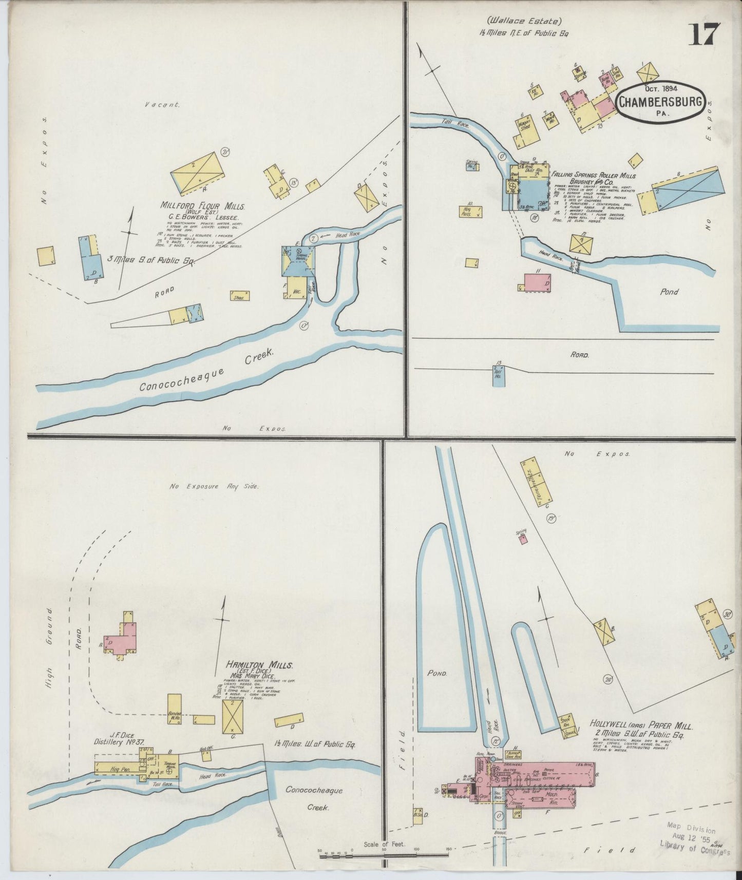Sanborn Fire Insurance Map from Chambersburg, Franklin County, Pennsylvania (1894), Sheet #0017 - Historic Sanborn Fire Insurance Map Print, vintage old map wall art, antique decor, genealogy gift, Pennsylvania Pennsylvania map