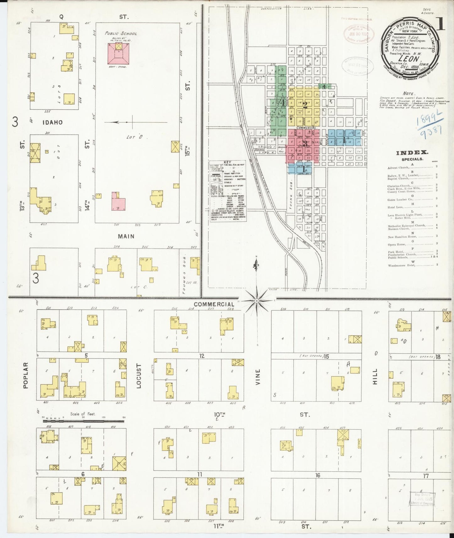 Sanborn Fire Insurance Map from Leon, Decatur County, Iowa (1898), Sheet #0001 - Historic Sanborn Fire Insurance Map Print, vintage old map wall art