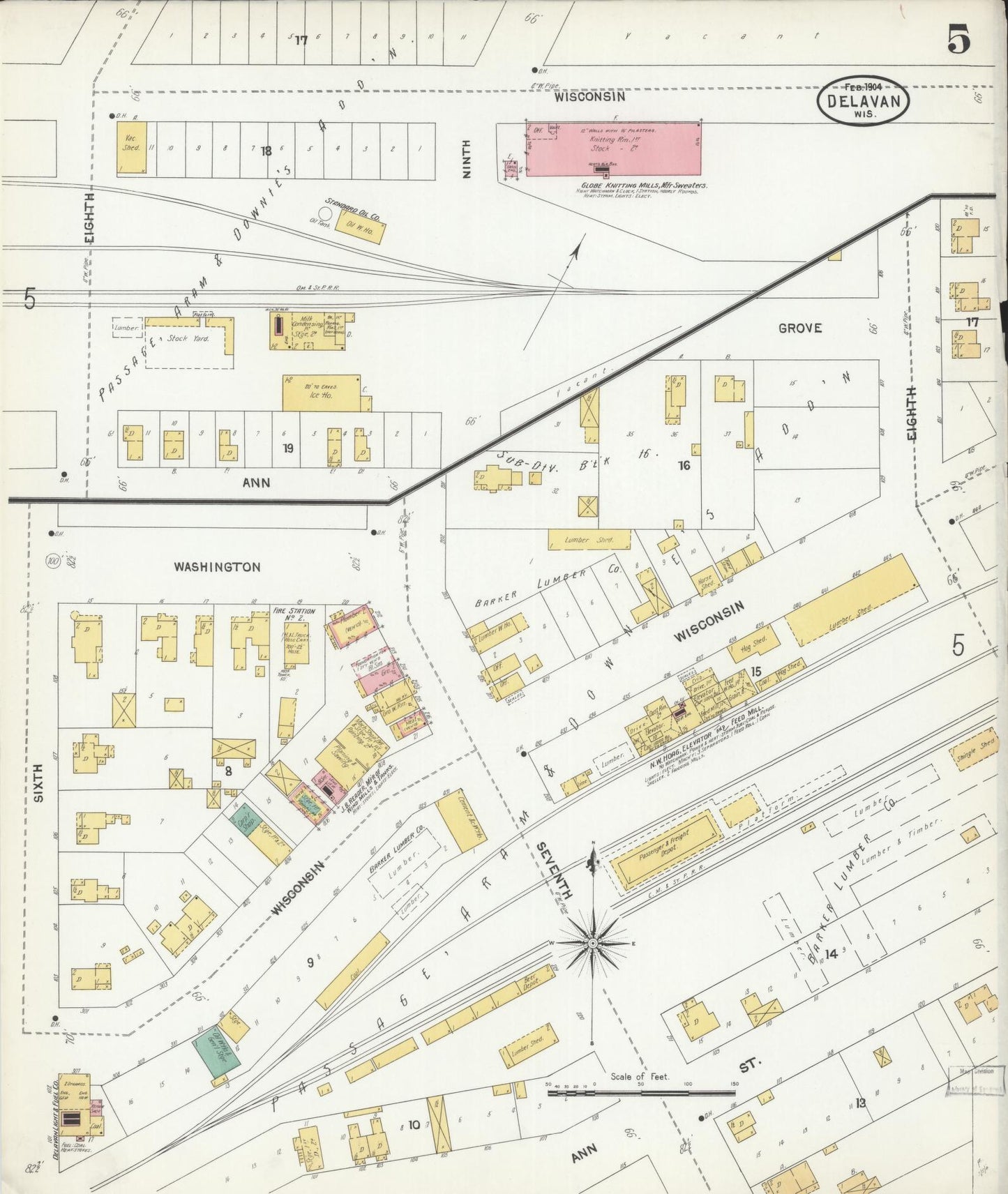 Sanborn Fire Insurance Map from Delavan, Walworth County, Wisconsin (1904), Sheet #0005 - Historic Sanborn Fire Insurance Map Print, vintage old map wall art, antique decor, genealogy gift, Wisconsin Wisconsin map