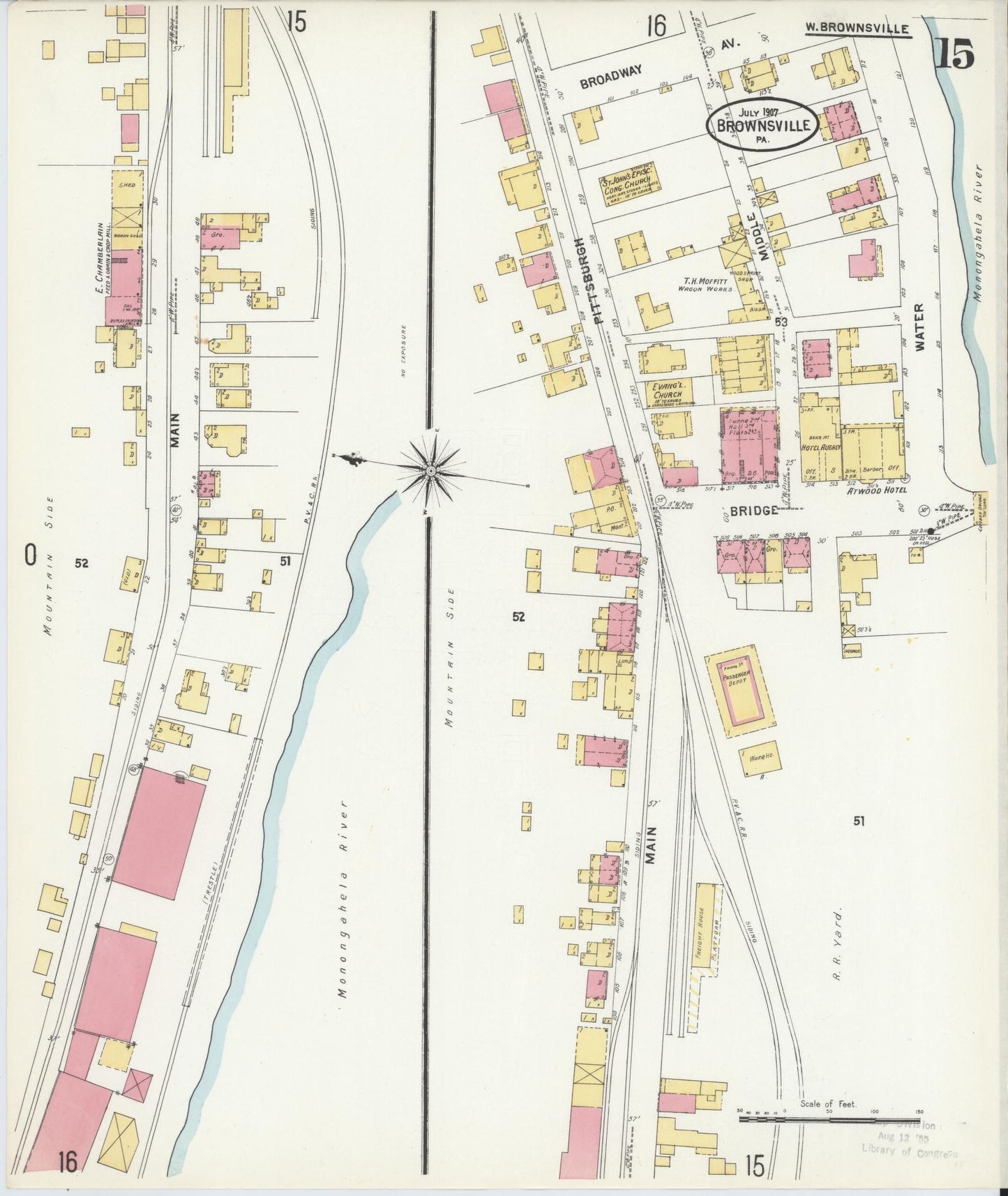 Sanborn Fire Insurance Map from Brownsville, Fayette County, Pennsylvania (1907), Sheet #0015 - Historic Sanborn Fire Insurance Map Print, vintage old map wall art, antique decor, genealogy gift, Pennsylvania Pennsylvania map
