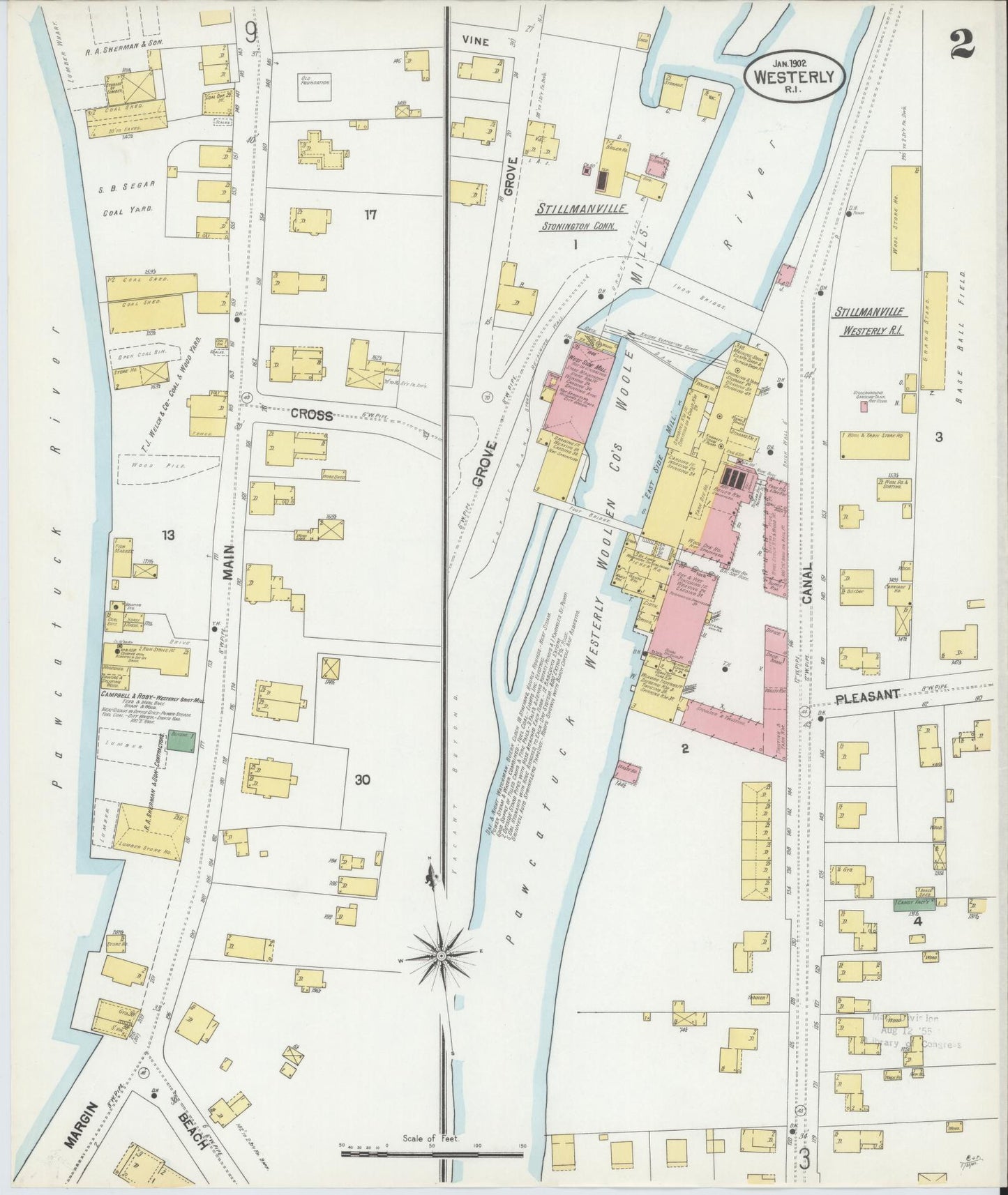Sanborn Fire Insurance Map from Westerly, Washington County, Rhode Island (1902), Sheet #0002 - Historic Sanborn Fire Insurance Map Print, vintage old map wall art, antique decor, genealogy gift, Rhode Island Rhode Island map