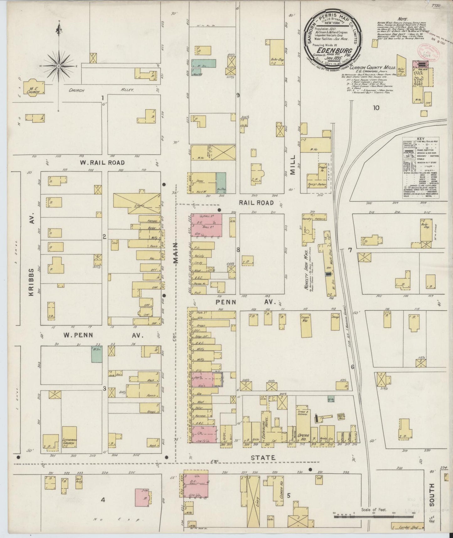 Sanborn Fire Insurance Map from Edenburg, Clarion County, Pennsylvania (1895), Sheet #0001 - Historic Sanborn Fire Insurance Map Print, vintage old map wall art, antique decor, genealogy gift, Pennsylvania Pennsylvania map