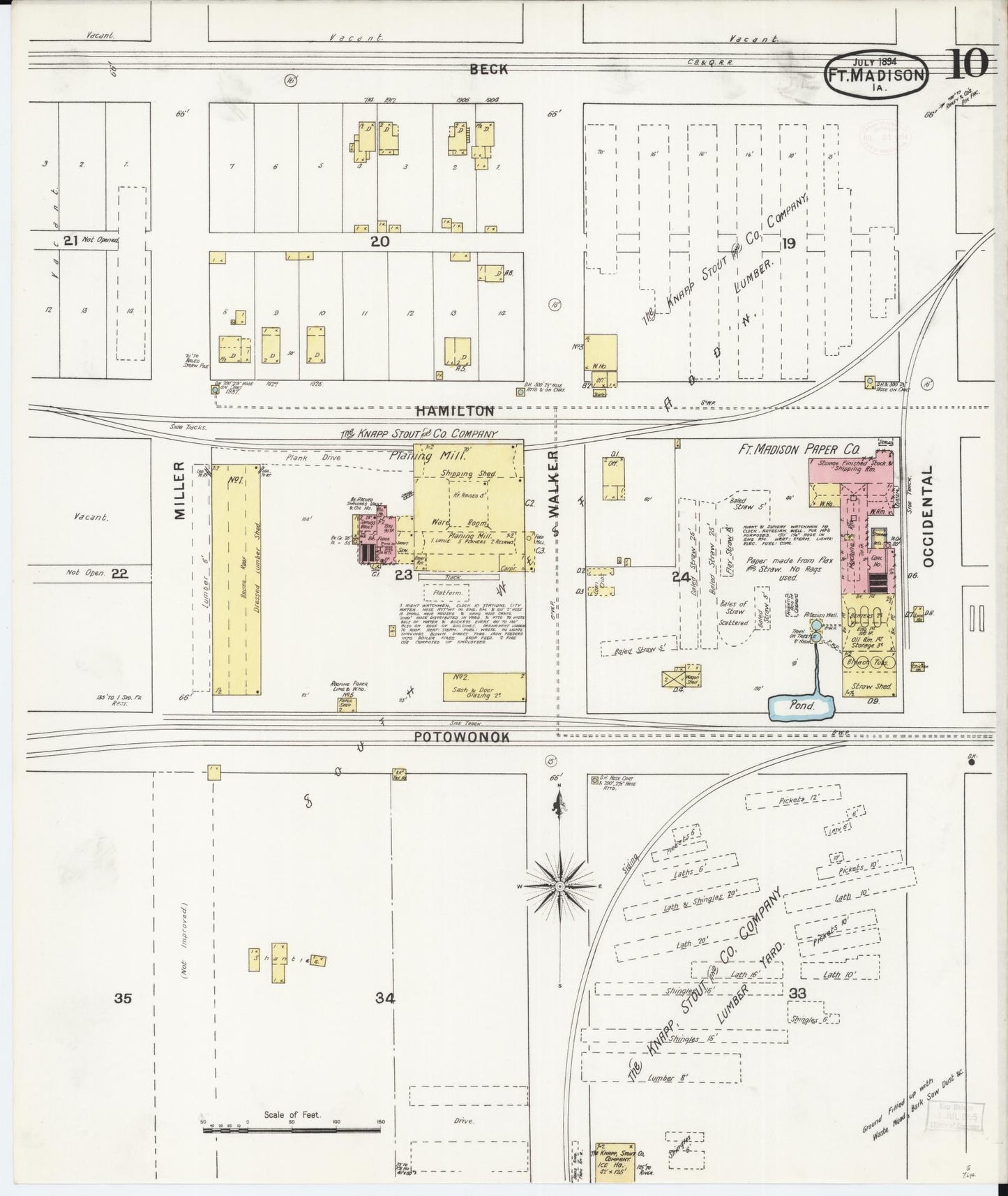 Sanborn Fire Insurance Map from Fort Madison, Lee County, Iowa (1894), Sheet #0010 - Historic Sanborn Fire Insurance Map Print, vintage old map wall art