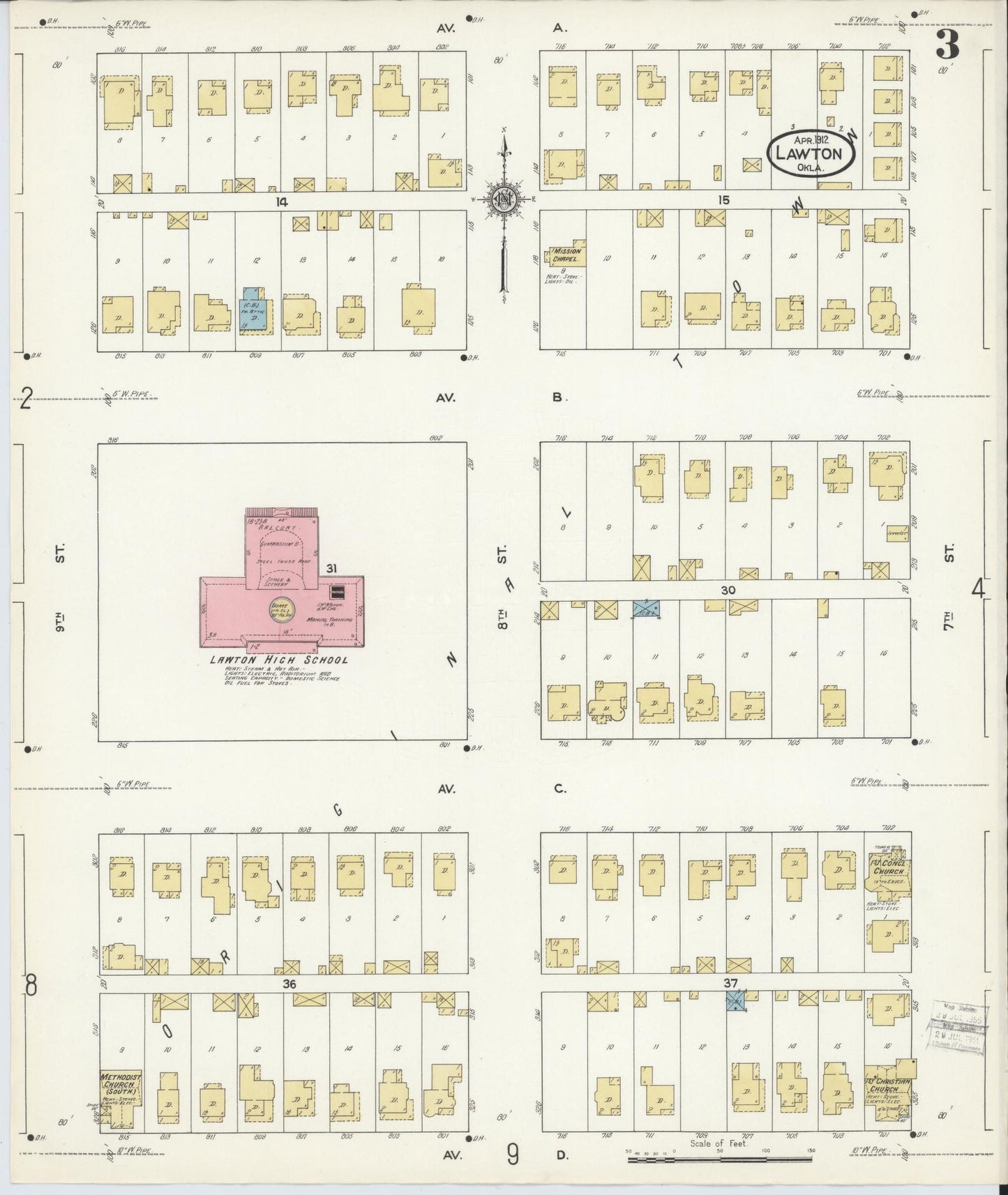Sanborn Fire Insurance Map from Lawton, Comanche County, Oklahoma (1912), Sheet #0003 - Historic Sanborn Fire Insurance Map Print, vintage old map wall art, antique decor, genealogy gift, Oklahoma Oklahoma map