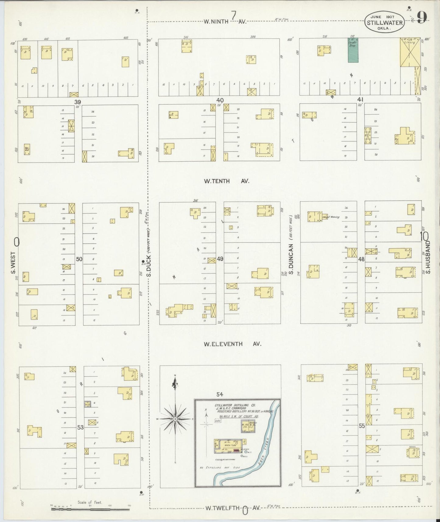 Sanborn Fire Insurance Map from Stillwater, Payne County, Oklahoma (1907), Sheet #0009 - Historic Sanborn Fire Insurance Map Print, vintage old map wall art, antique decor, genealogy gift, Oklahoma Oklahoma map