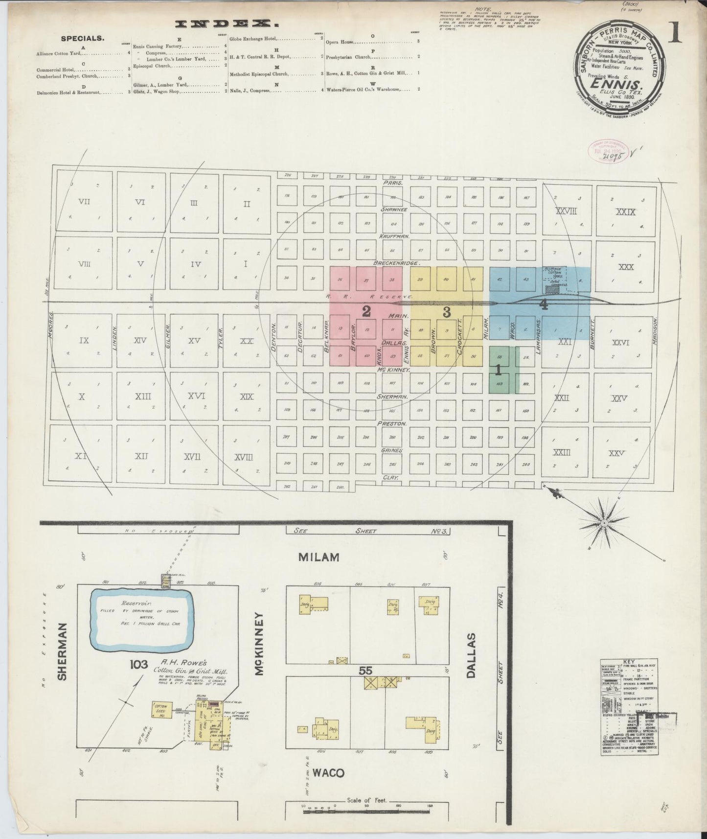 Sanborn Fire Insurance Map from Ennis, Ellis County, Texas. (1890) – Historic Sanborn Fire Insurance Map Print
