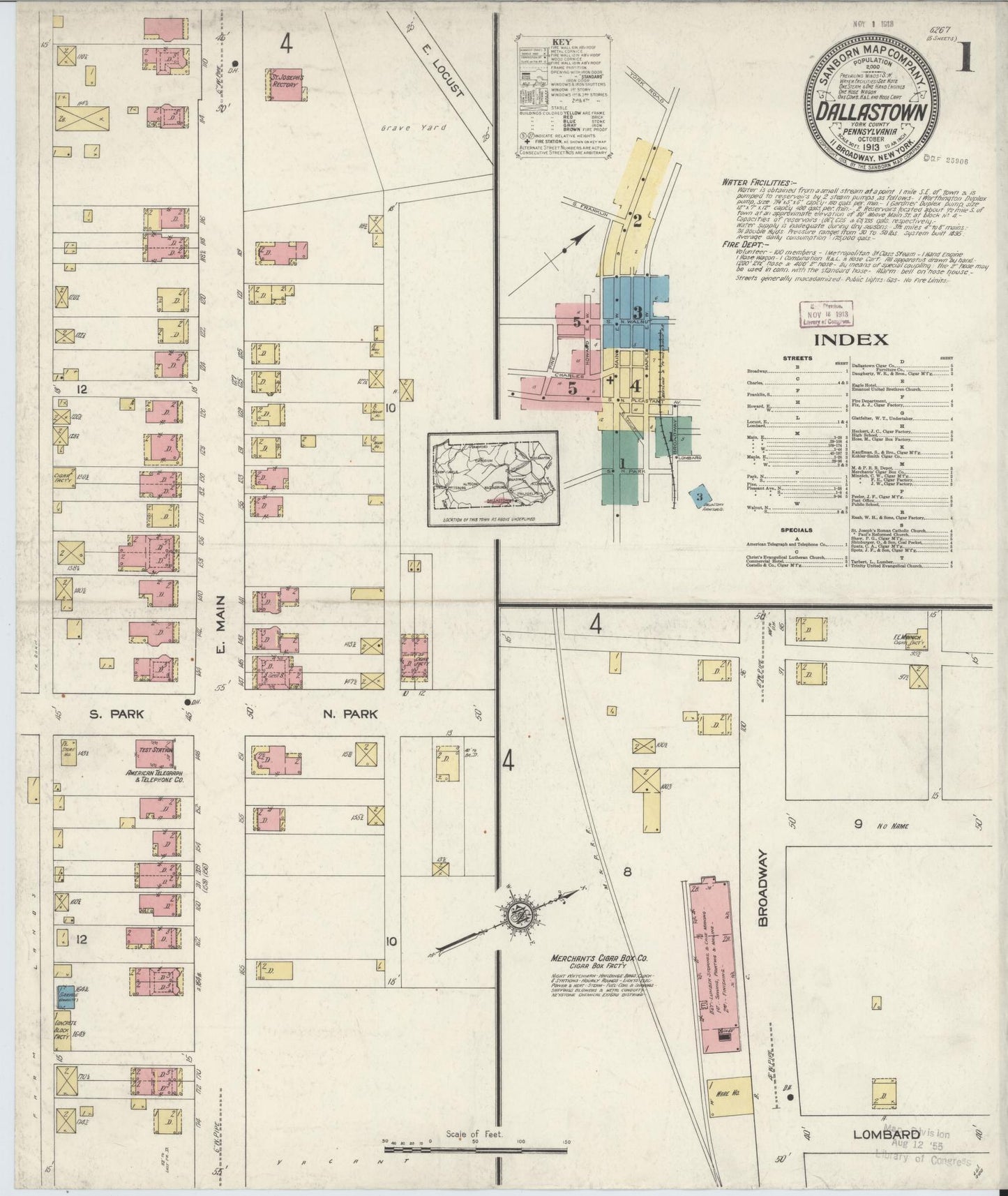 Sanborn Fire Insurance Map from Dallastown, York County, Pennsylvania (1913), Sheet #0001 - Historic Sanborn Fire Insurance Map Print, vintage old map wall art, antique decor, genealogy gift, Pennsylvania Pennsylvania map