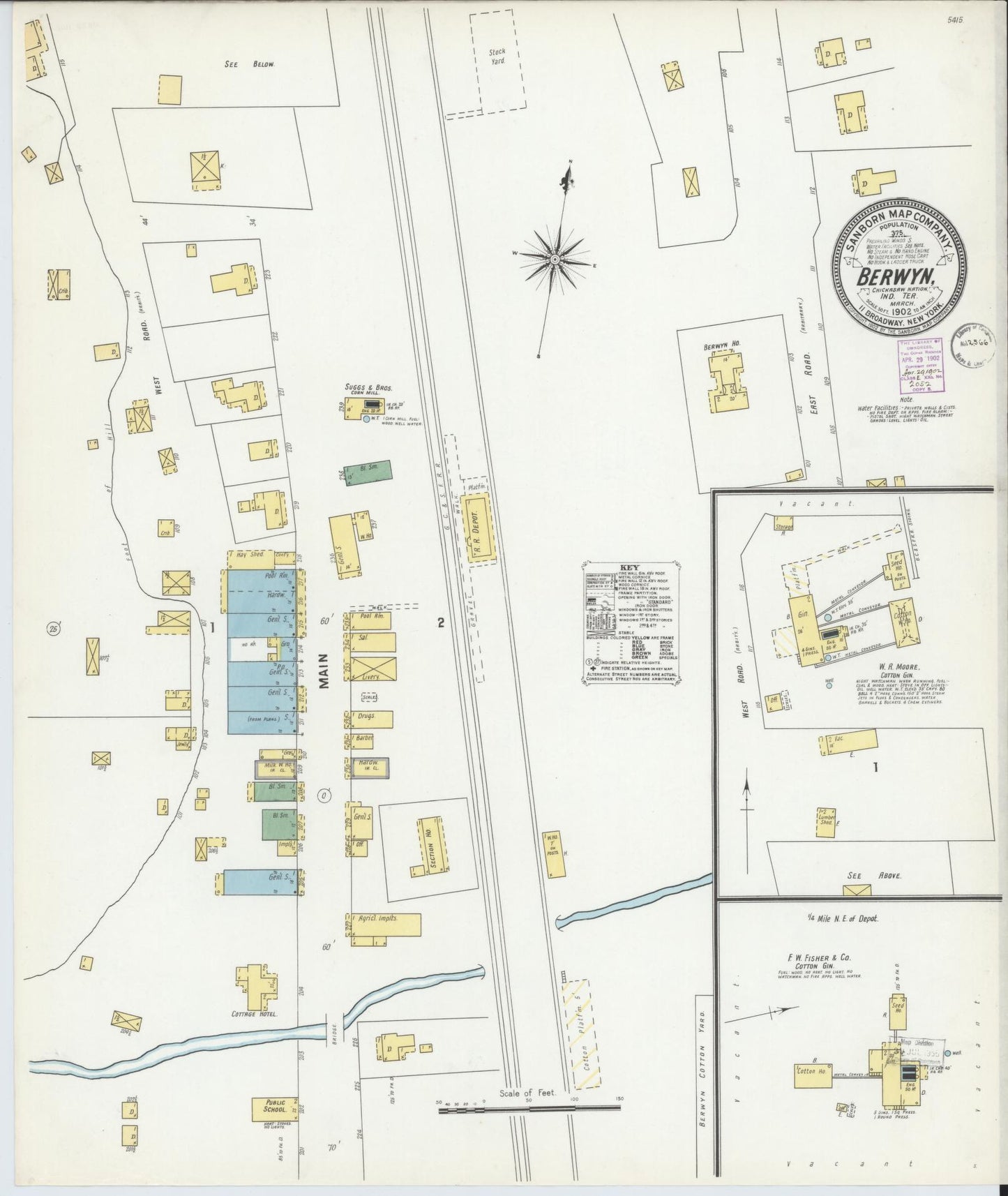 Sanborn Fire Insurance Map from Berwyn, Carter County, Oklahoma (1902), Sheet #0001 - Historic Sanborn Fire Insurance Map Print, vintage old map wall art, antique decor, genealogy gift, Oklahoma Oklahoma map