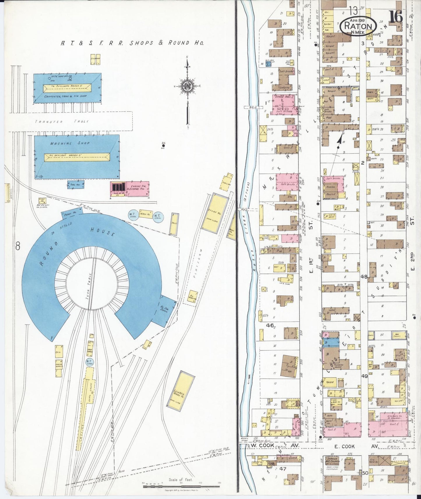 Sanborn Fire Insurance Map from Raton, Colfax County, New Mexico (1919), Sheet #0016 - Complete Map Set gallery image, historic Sanborn map, vintage wall art, New Mexico New Mexico