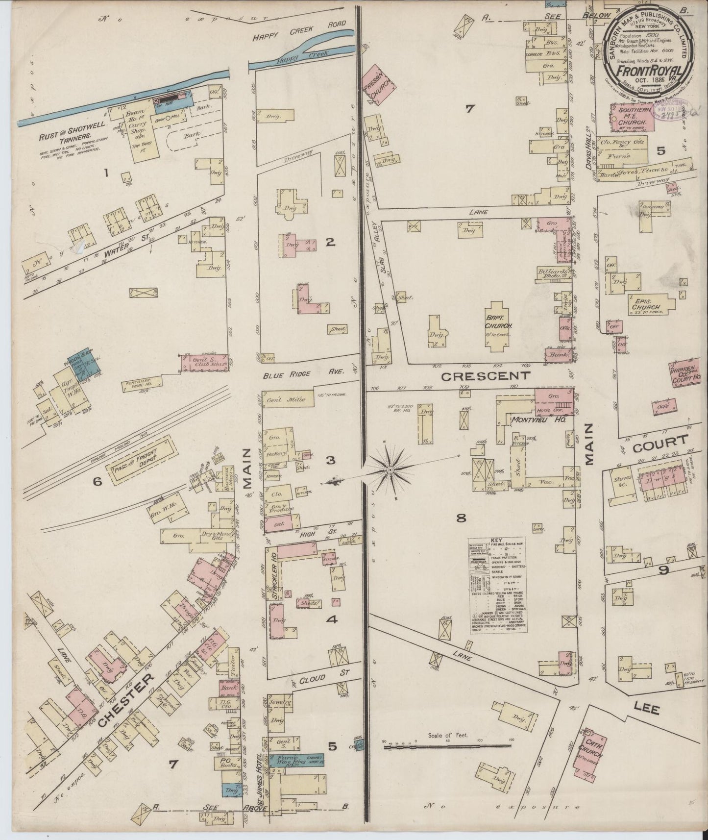Sanborn Fire Insurance Map from Front Royal, Warren County, Virginia. (1885) – Historic Sanborn Fire Insurance Map Print