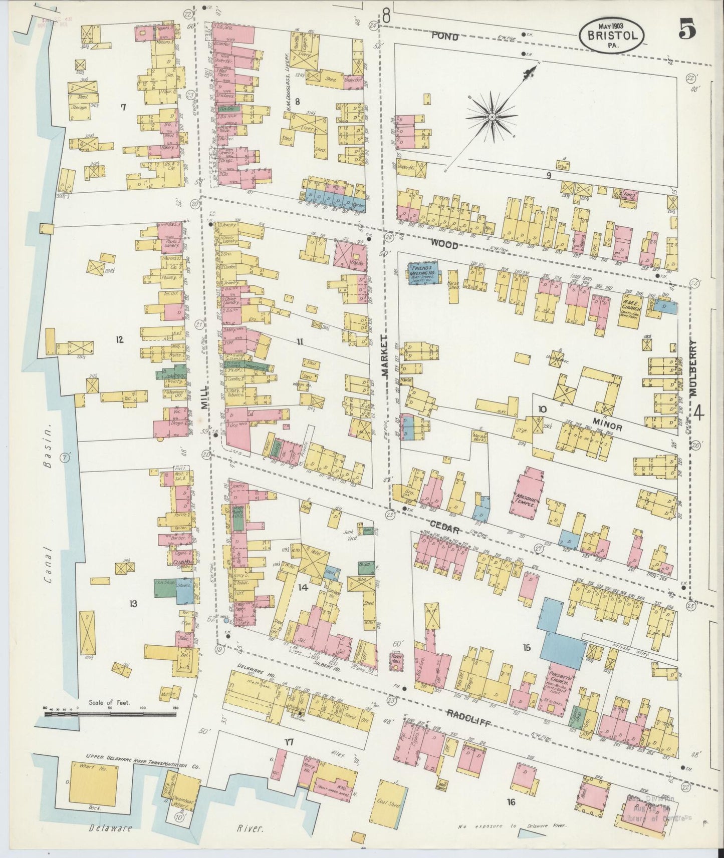Sanborn Fire Insurance Map from Bristol, Bucks County, Pennsylvania (1903), Sheet #0005 - Historic Sanborn Fire Insurance Map Print, vintage old map wall art, antique decor, genealogy gift, Pennsylvania Pennsylvania map