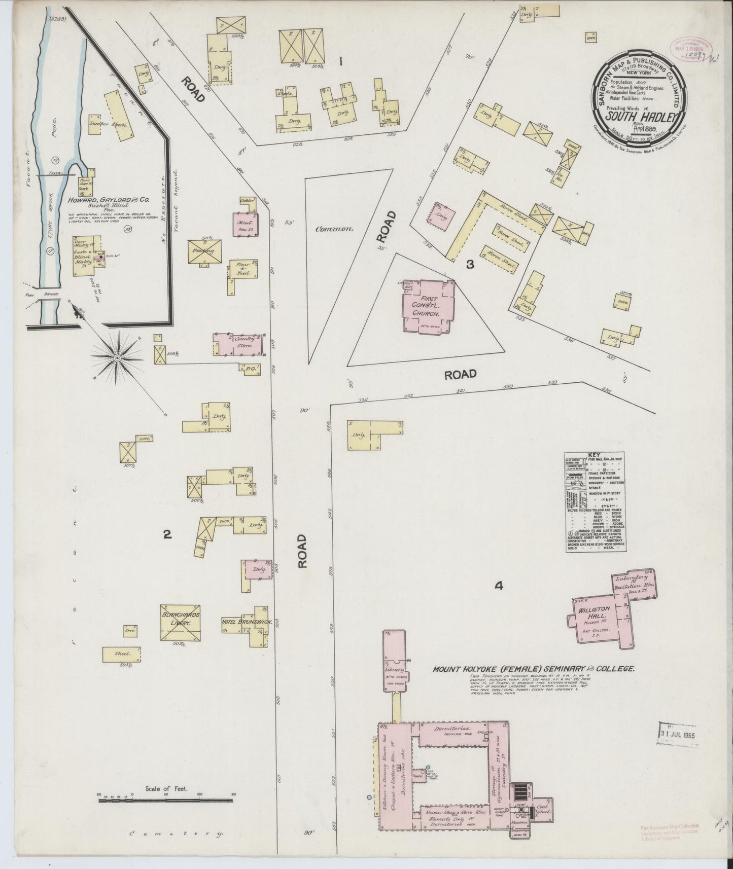Sanborn Fire Insurance Map from South Hadley, Hampshire County, Massachusetts (1889), Sheet #0001 - Historic Sanborn Fire Insurance Map Print, vintage old map wall art, antique decor, genealogy gift, Massachusetts Massachusetts map