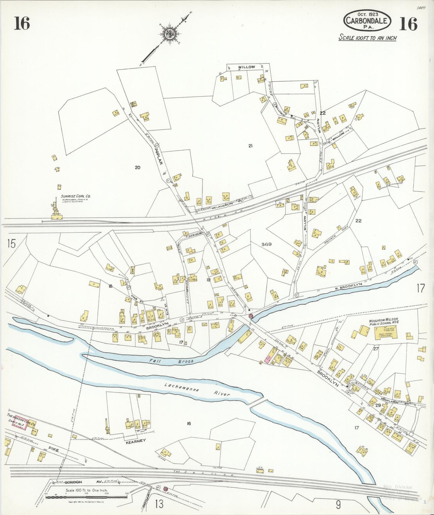 Sanborn Fire Insurance Map from Carbondale, Lackawanna County, Pennsylvania (1923), Sheet #0016 - Historic Sanborn Fire Insurance Map Print, vintage old map wall art, antique decor, genealogy gift, Pennsylvania Pennsylvania map