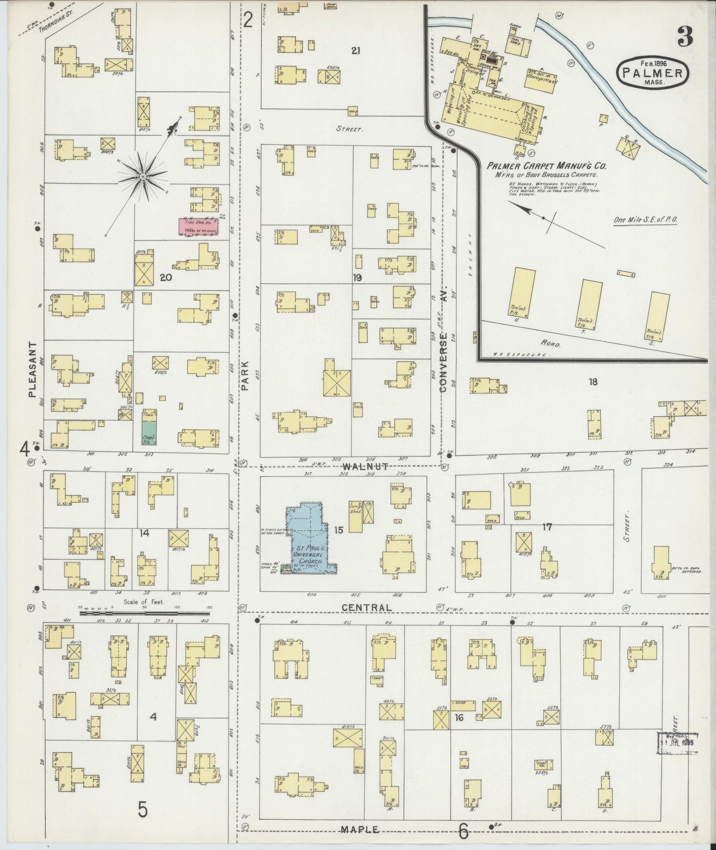 Sanborn Fire Insurance Map from Palmer, Hampden County, Massachusetts (1896), Sheet #0003 - Historic Sanborn Fire Insurance Map Print, vintage old map wall art, antique decor, genealogy gift, Massachusetts Massachusetts map