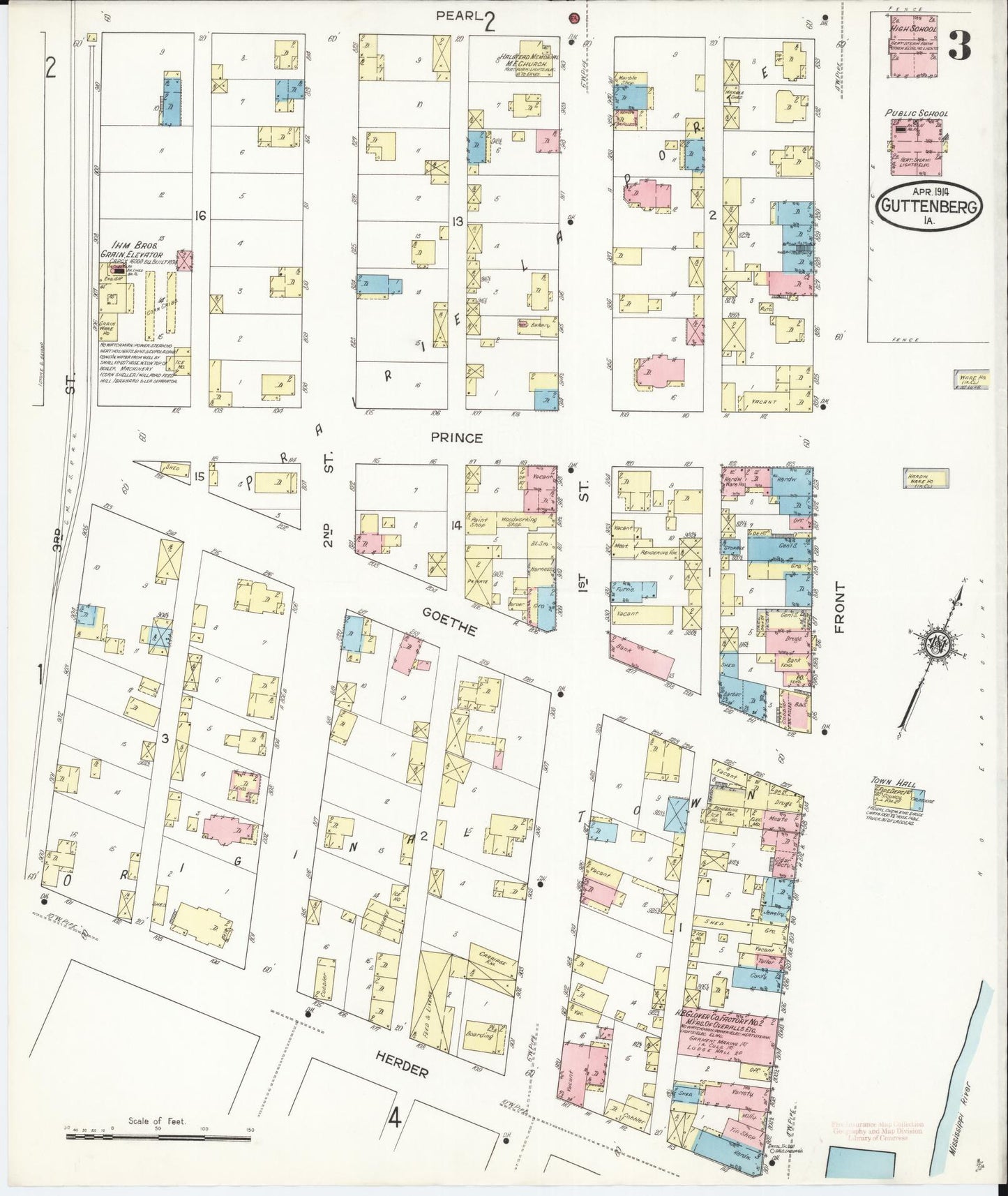 Sanborn Fire Insurance Map from Guttenberg, Clayton County, Iowa (1914), Sheet #0003 - Historic Sanborn Fire Insurance Map Print, vintage old map wall art