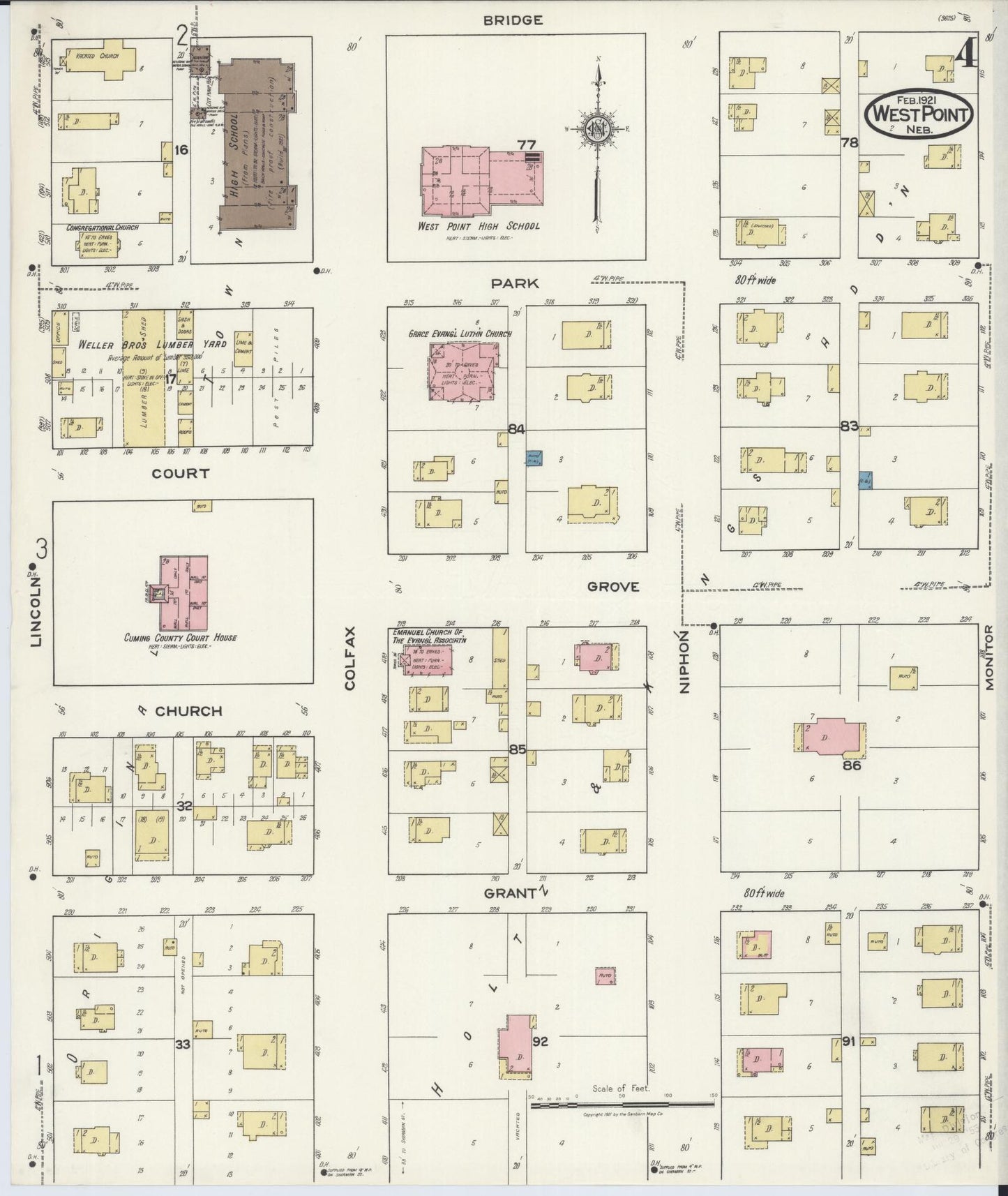 Sanborn Fire Insurance Map from West Point, Cuming County, Nebraska (1921), Sheet #0004 - Historic Sanborn Fire Insurance Map Print, vintage old map wall art, antique decor, genealogy gift, Nebraska Nebraska map