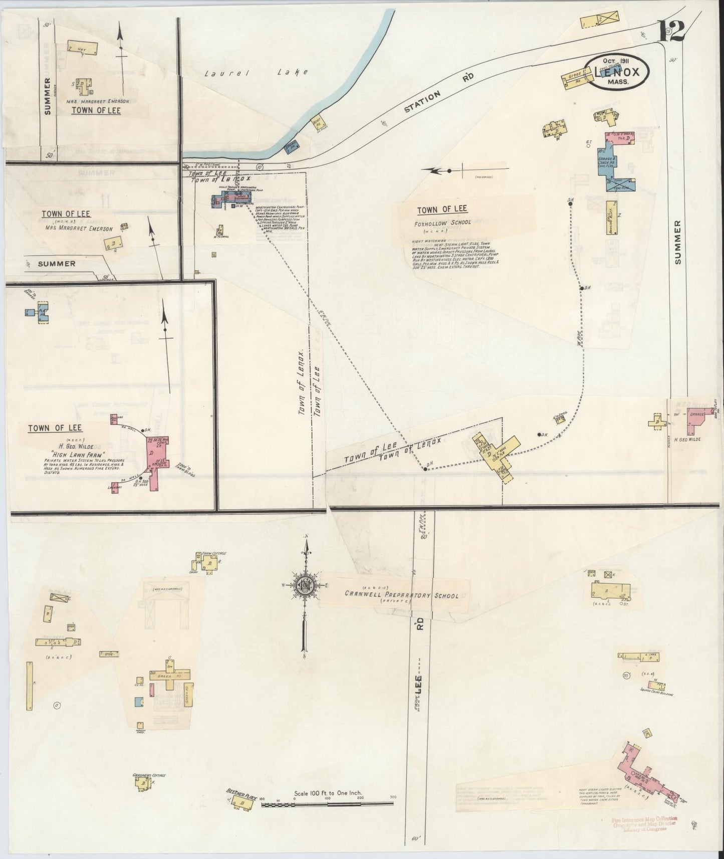 Sanborn Fire Insurance Map from Lenox, Berkshire County, Massachusetts (1939), Sheet #0012 - Historic Sanborn Fire Insurance Map Print, vintage old map wall art, antique decor, genealogy gift, Massachusetts Massachusetts map