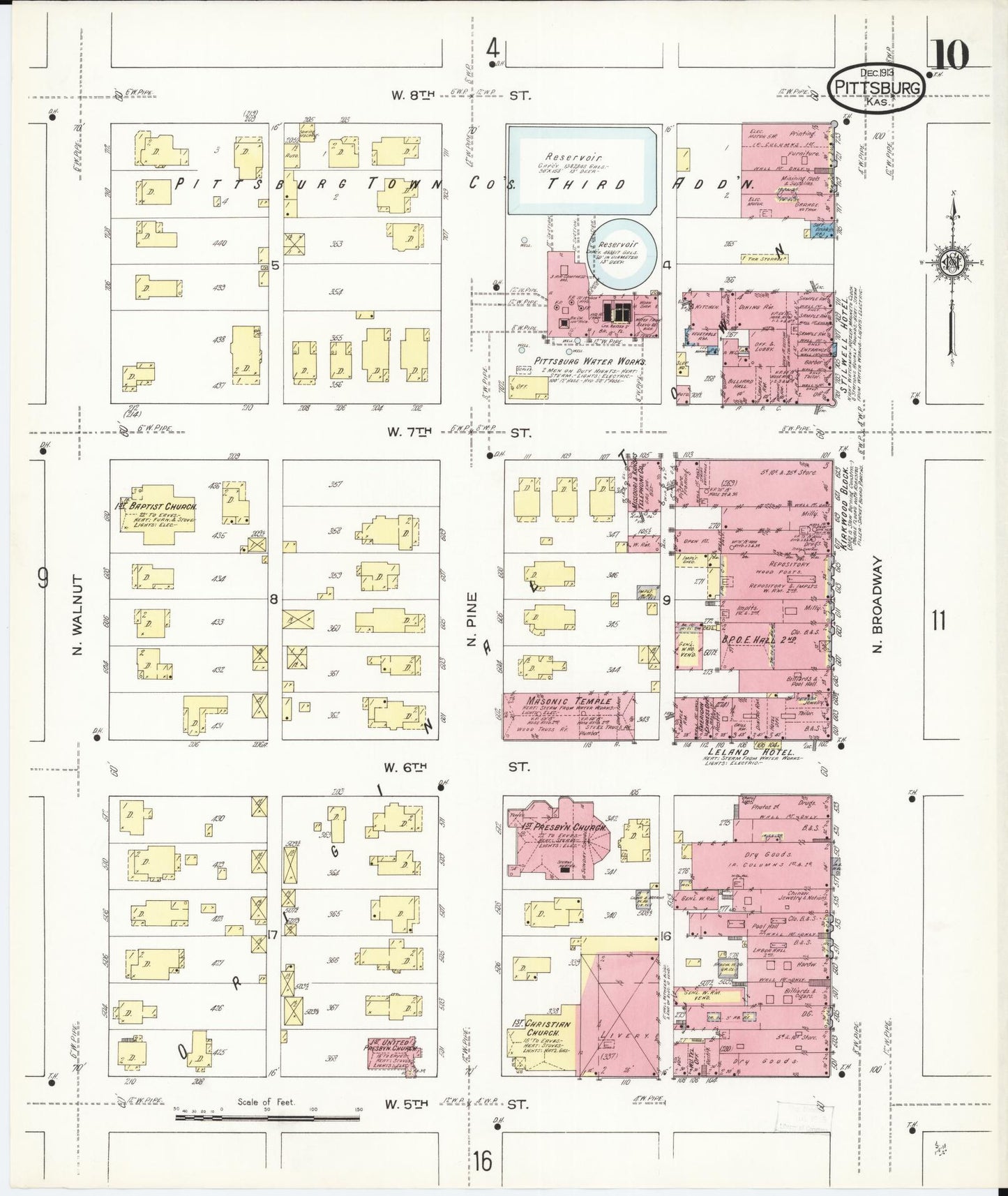 Sanborn Fire Insurance Map from Pittsburg, Crawford County, Kansas (1913), Sheet #0010 - Historic Sanborn Fire Insurance Map Print, vintage old map wall art, antique decor, genealogy gift, Kansas Kansas map