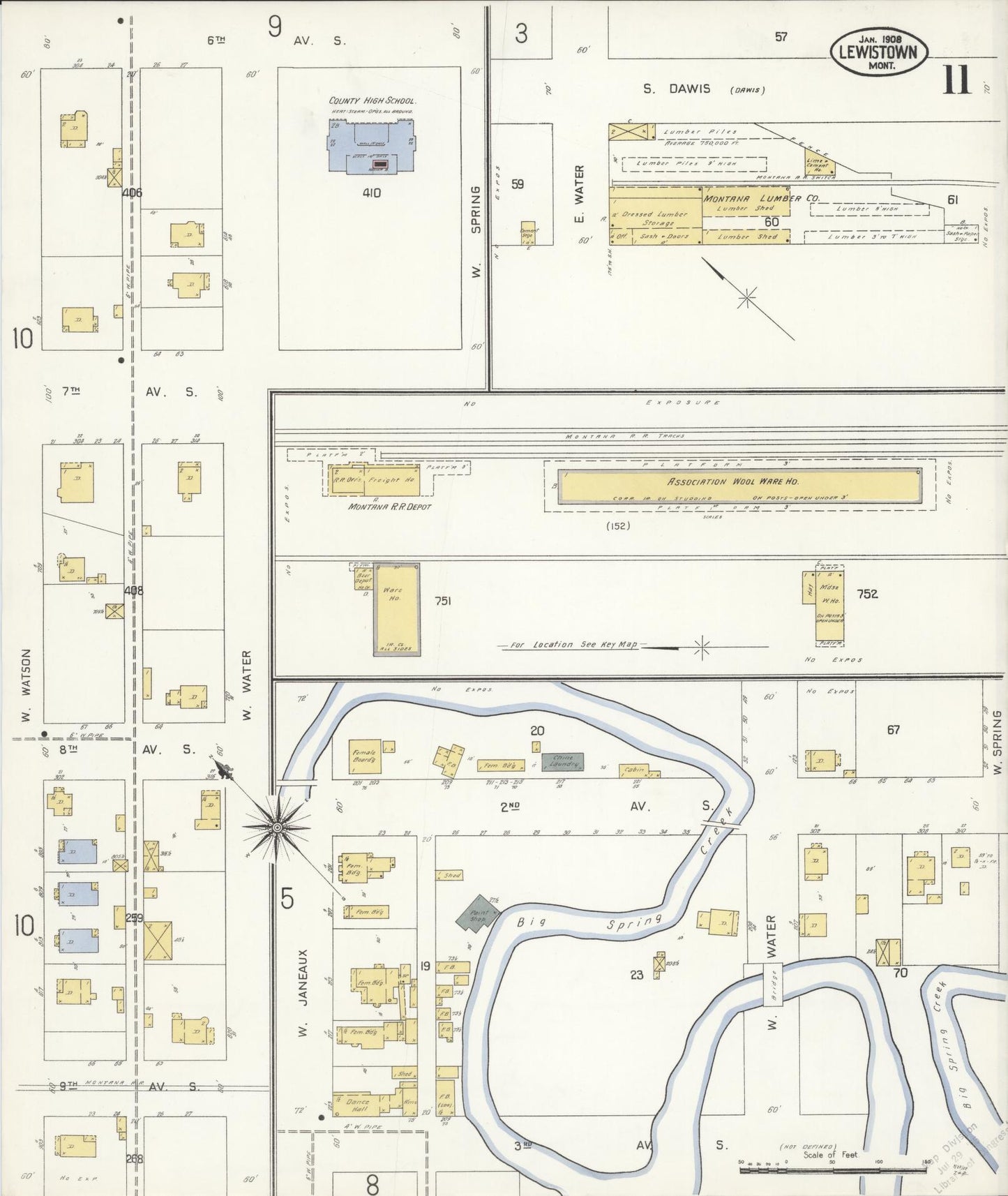 Sanborn Fire Insurance Map from Lewistown, Fergus County, Montana (1908), Sheet #0011 - Complete Map Set gallery image, historic Sanborn map, vintage wall art, Montana Montana