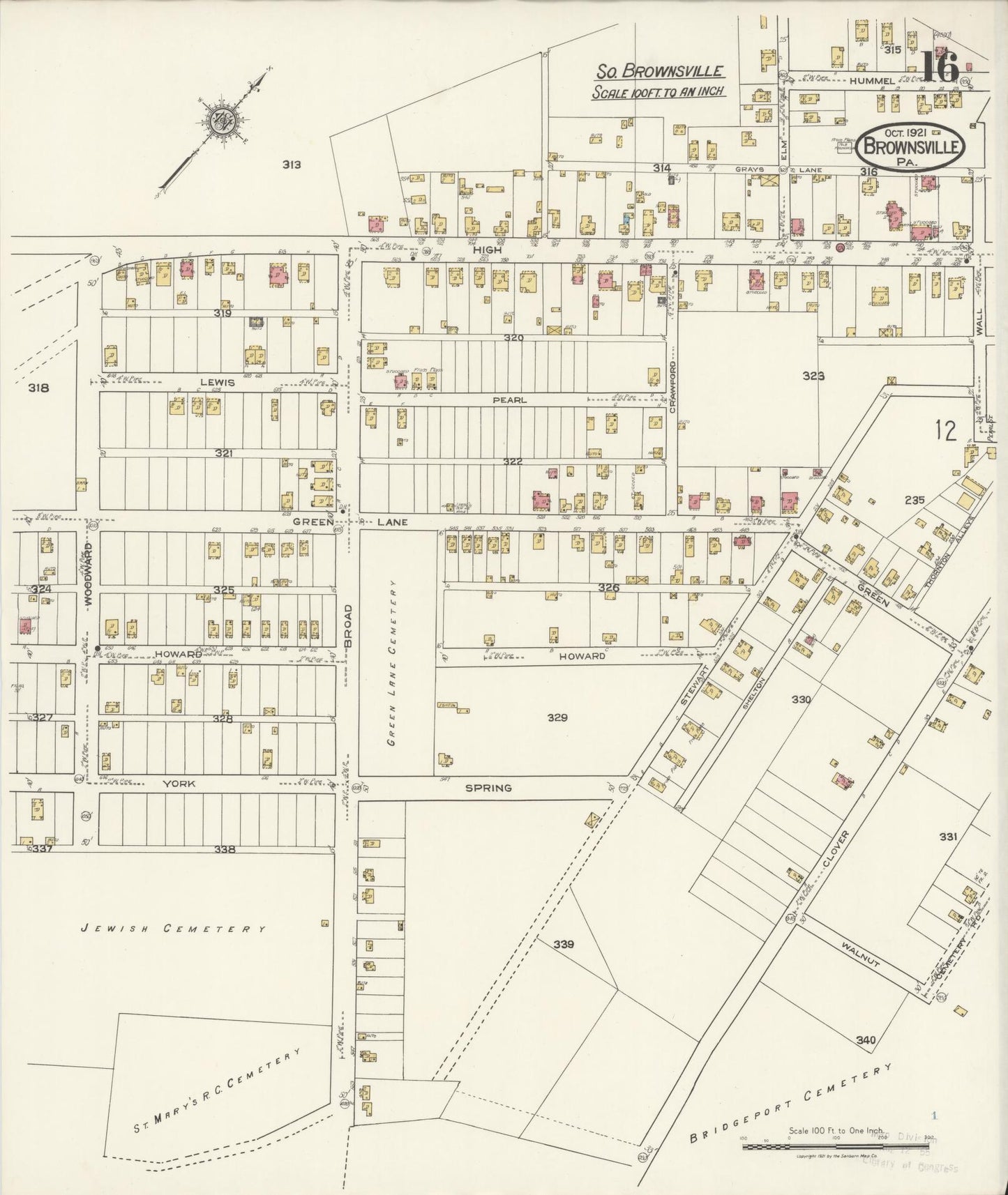Sanborn Fire Insurance Map from Brownsville, Fayette County, Pennsylvania (1921), Sheet #0016 - Historic Sanborn Fire Insurance Map Print, vintage old map wall art, antique decor, genealogy gift, Pennsylvania Pennsylvania map