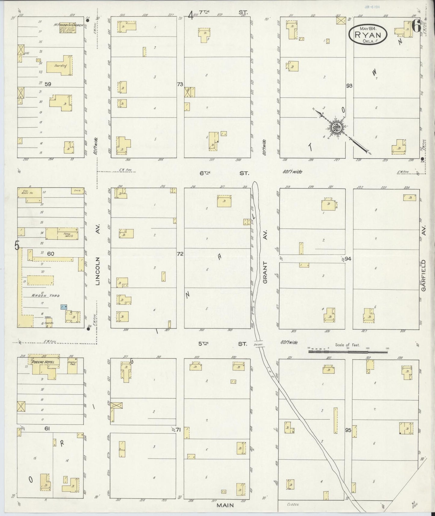 Sanborn Fire Insurance Map from Ryan, Jefferson County, Oklahoma (1914), Sheet #0006 - Historic Sanborn Fire Insurance Map Print, vintage old map wall art, antique decor, genealogy gift, Oklahoma Oklahoma map