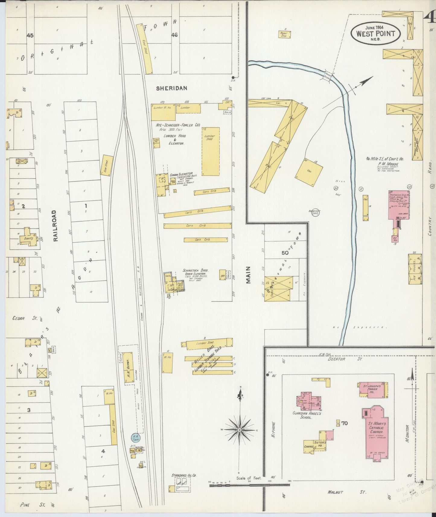 Sanborn Fire Insurance Map from West Point, Cuming County, Nebraska (1904), Sheet #0004 - Complete Map Set gallery image, historic Sanborn map, vintage wall art, Nebraska Nebraska