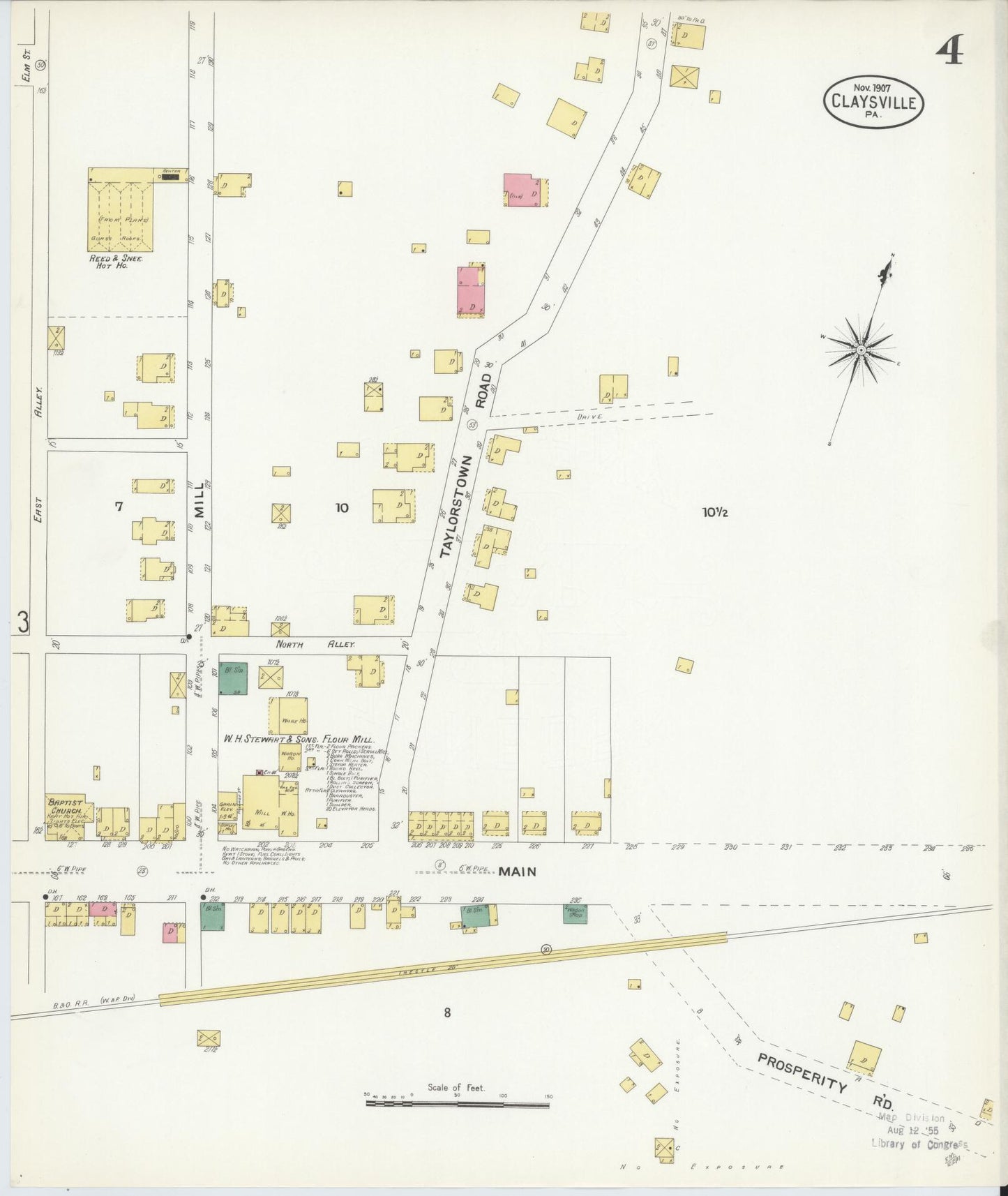Sanborn Fire Insurance Map from Claysville, Washington County, Pennsylvania (1907), Sheet #0004 - Historic Sanborn Fire Insurance Map Print, vintage old map wall art, antique decor, genealogy gift, Pennsylvania Pennsylvania map