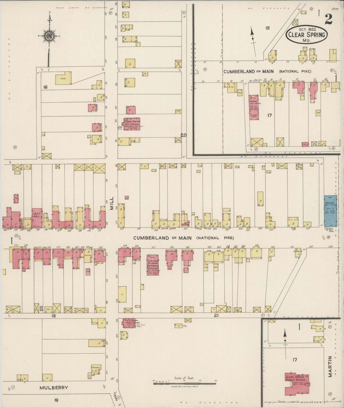 Washington, Maryland - 1922 - Sanborn Fire Insurance Map, Sheet #0002 - Historic Sanborn Fire Insurance Map Print, Washington Maryland 1922 0002 vintage old map wall art