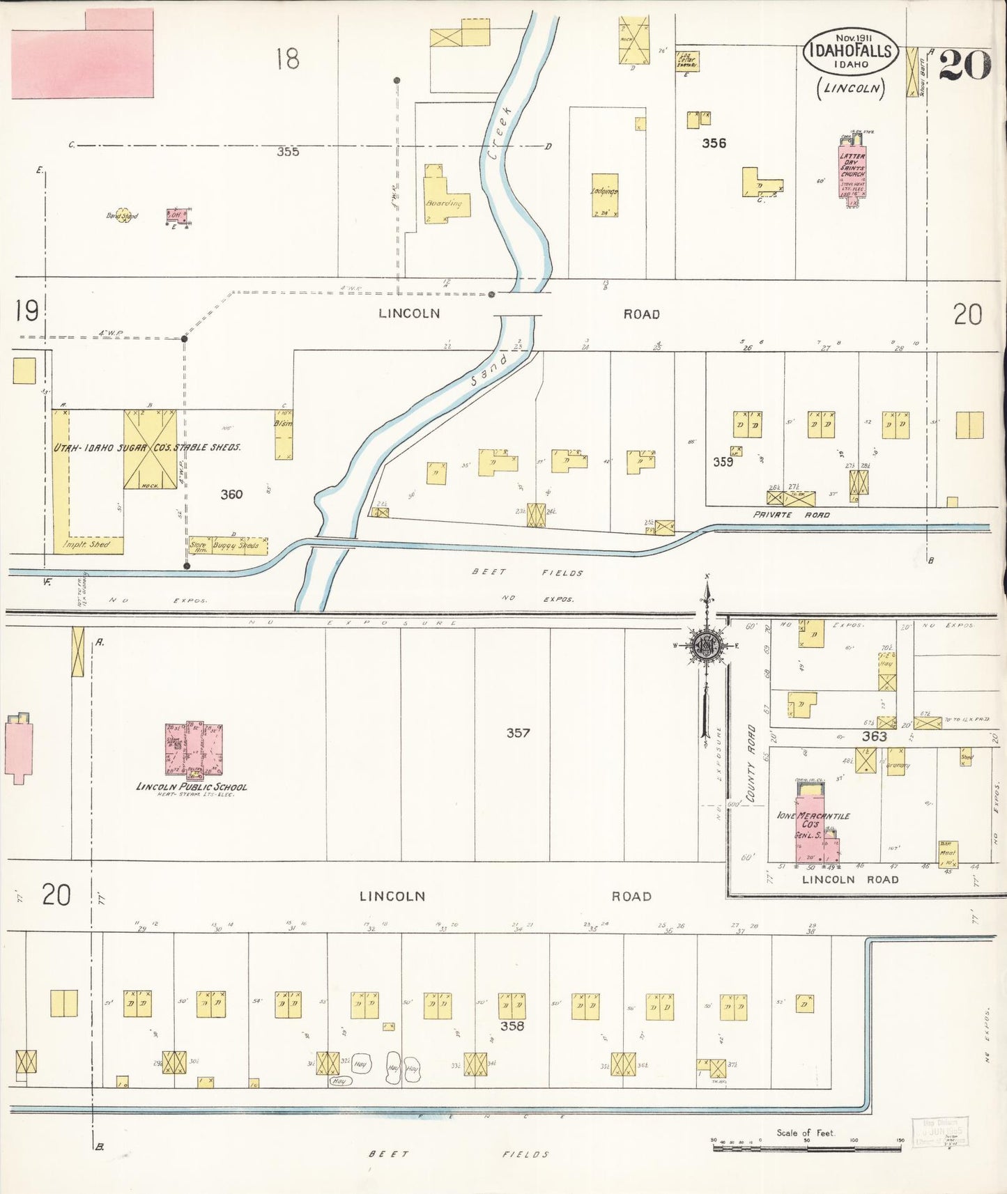 Sanborn Fire Insurance Map from Idaho Falls, Bonneville County, Idaho (1911), Sheet #0020 - Historic Sanborn Fire Insurance Map Print, vintage old map wall art, antique decor, genealogy gift, Idaho Idaho map