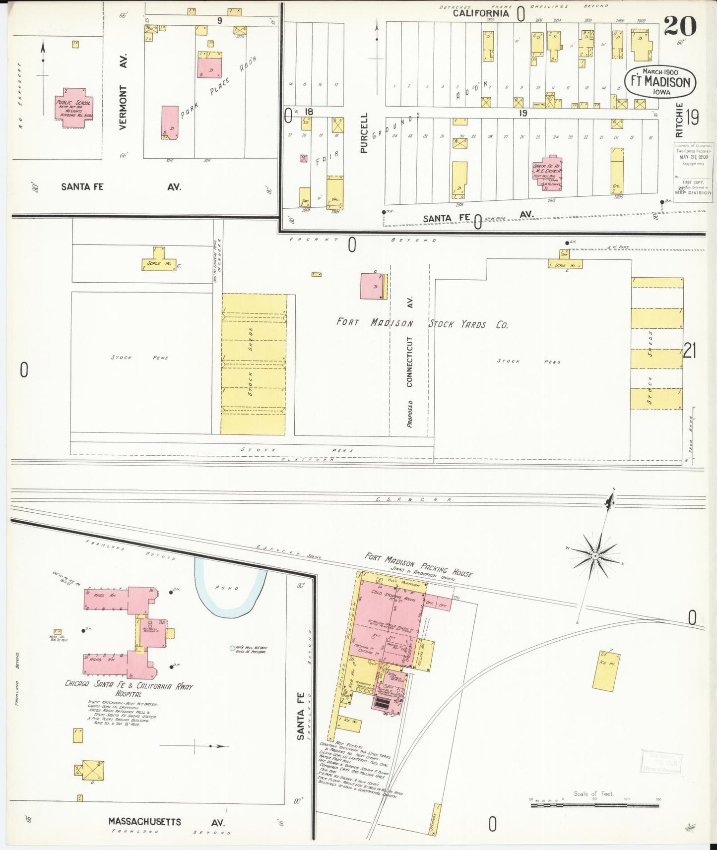 Sanborn Fire Insurance Map from Fort Madison, Lee County, Iowa (1900), Sheet #0020 - Historic Sanborn Fire Insurance Map Print, vintage old map wall art